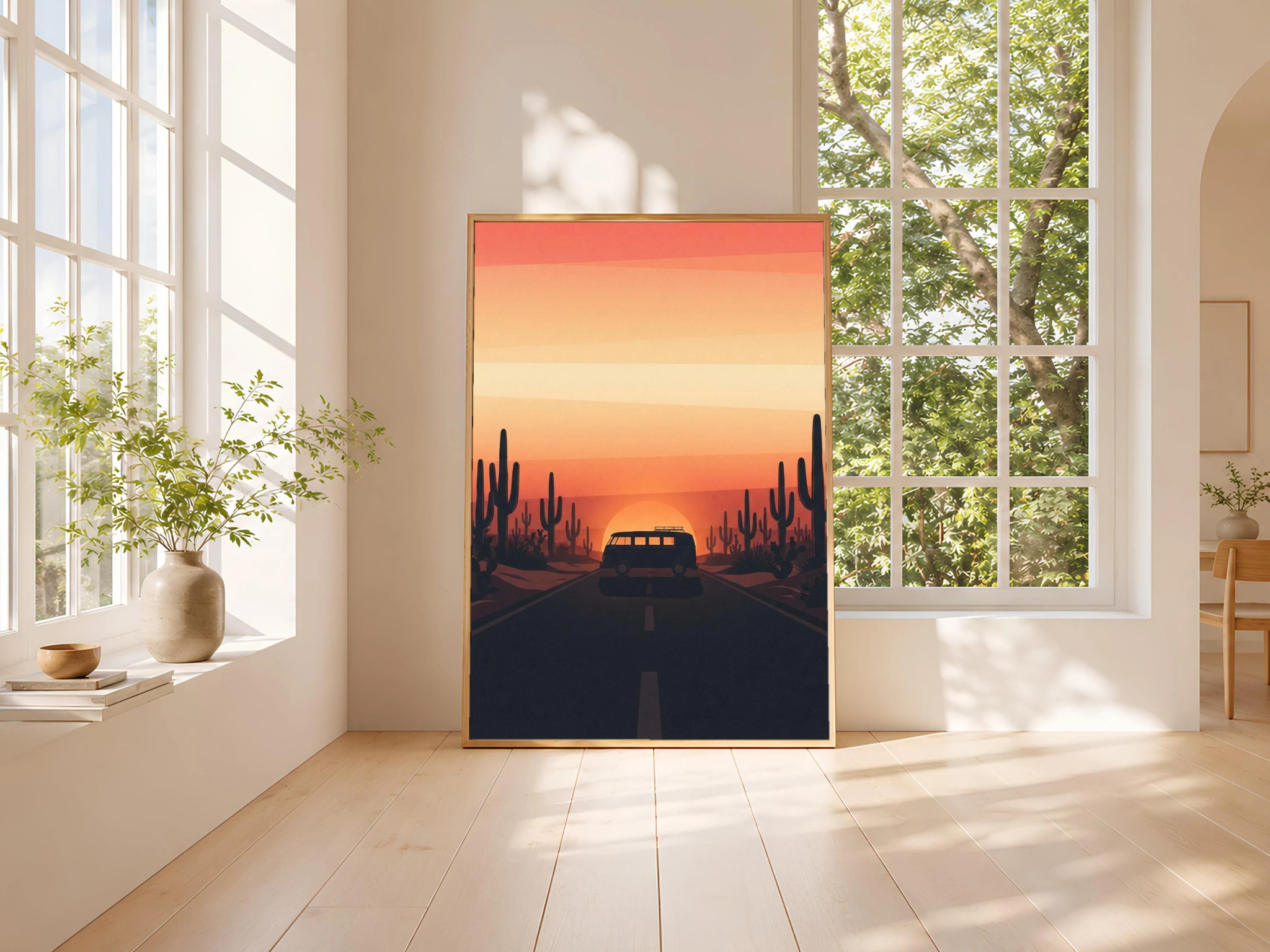 Retro Camper Van Print, Desert Road Trip Poster, Coral Wall Art, Vanlife Decor, Housewarming Gift – Calm Wall Art by Artsify thumbnail 3