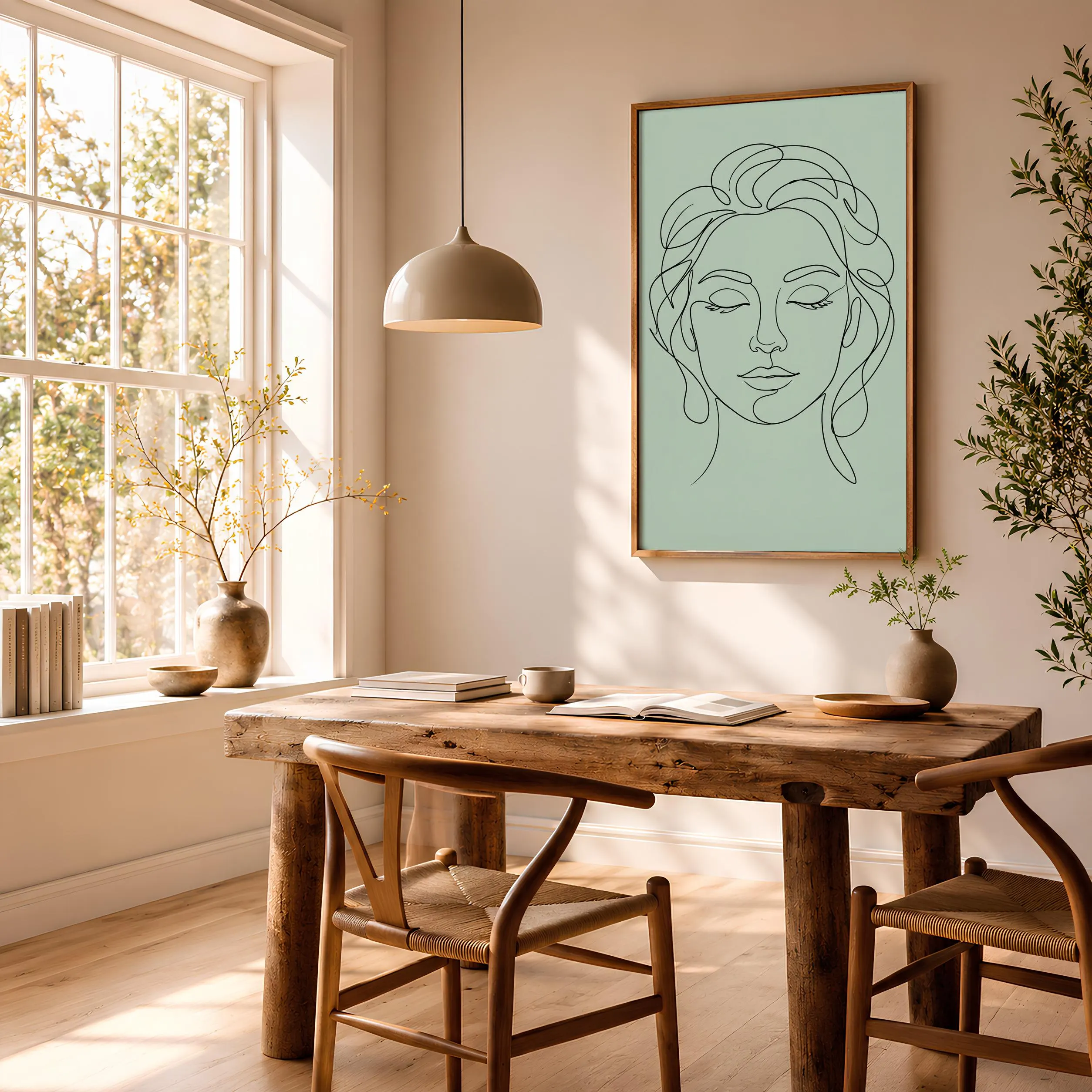 Line Art Face Print, Minimalist One Line Portrait Poster, Sage Wall Art, Modern Art Gift – Calm Wall Art by Artsify thumbnail 2