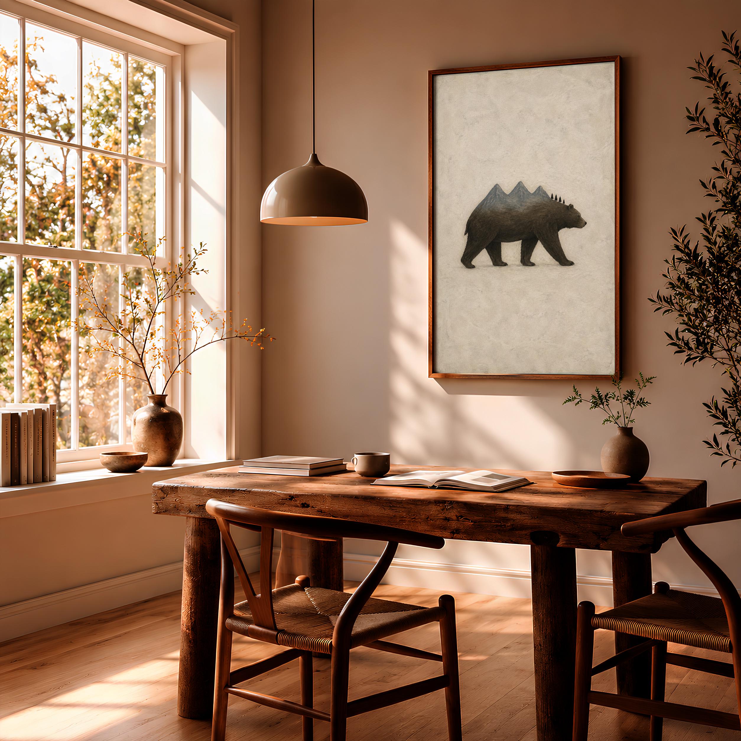 Mountain Bear Wall Art, Minimal Surreal Folk Animal Landscape – Calm Wall Art by Artsify thumbnail 2