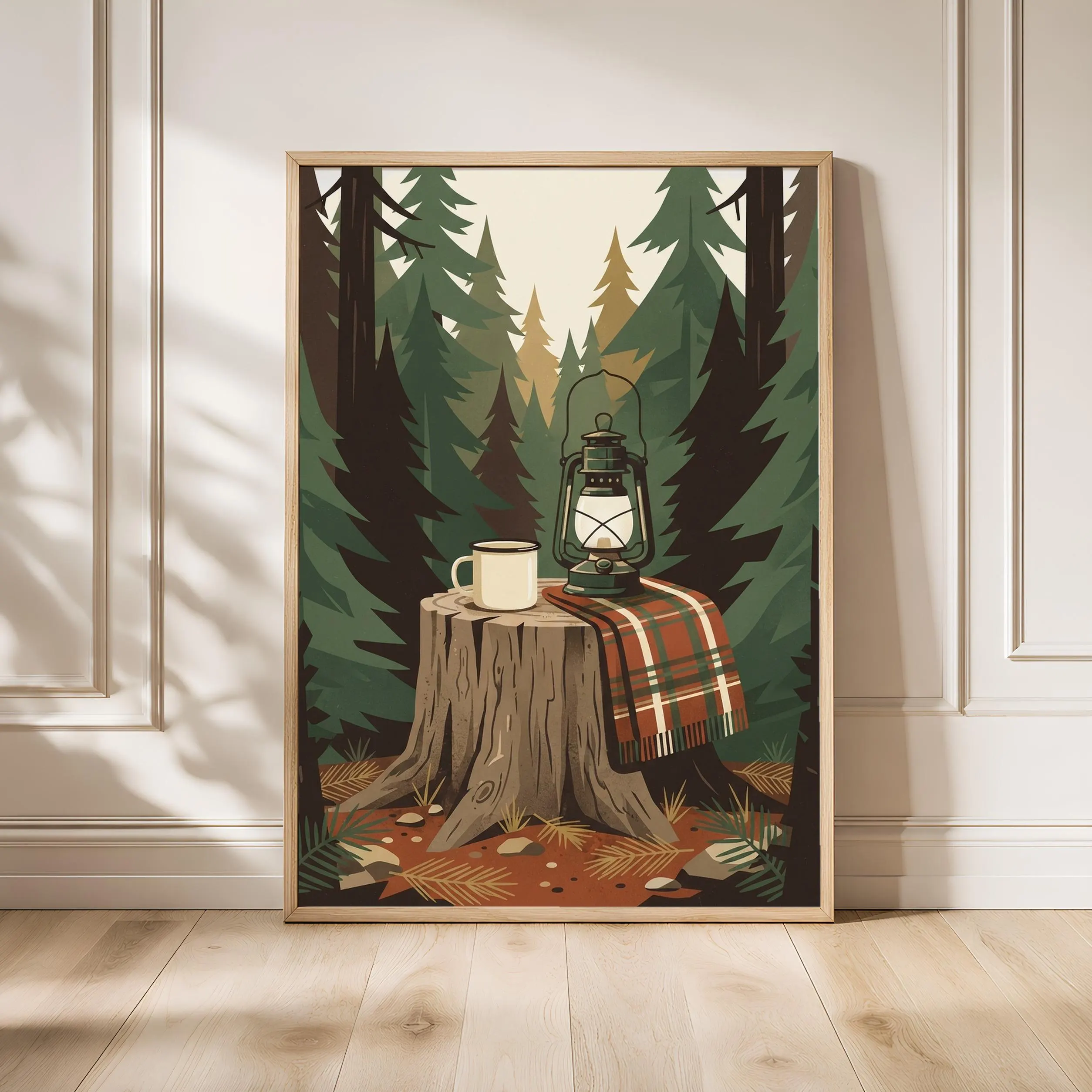 Vintage Camping Still Life Print, Retro Lantern Poster, Cabincore Wall Art, Entryway Decor, Housewarming Gift – Calm Wall Art by Artsify