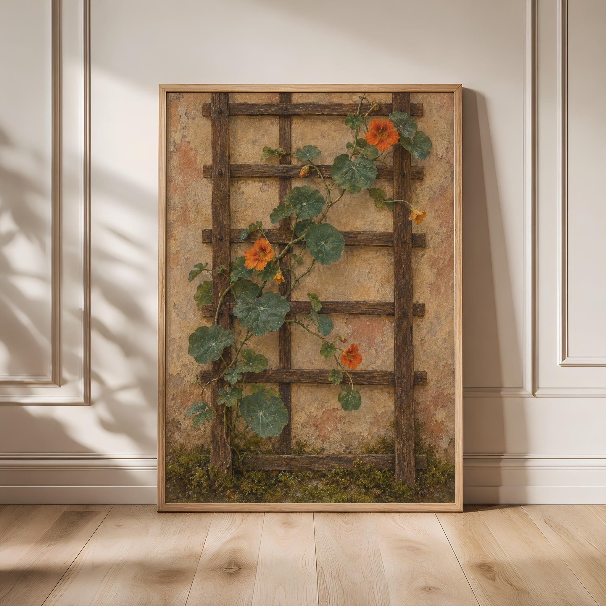 Nasturtium Wall Art, Moody Arts and Crafts Botanical Painting, Cottage Garden Decor – Calm Wall Art by Artsify
