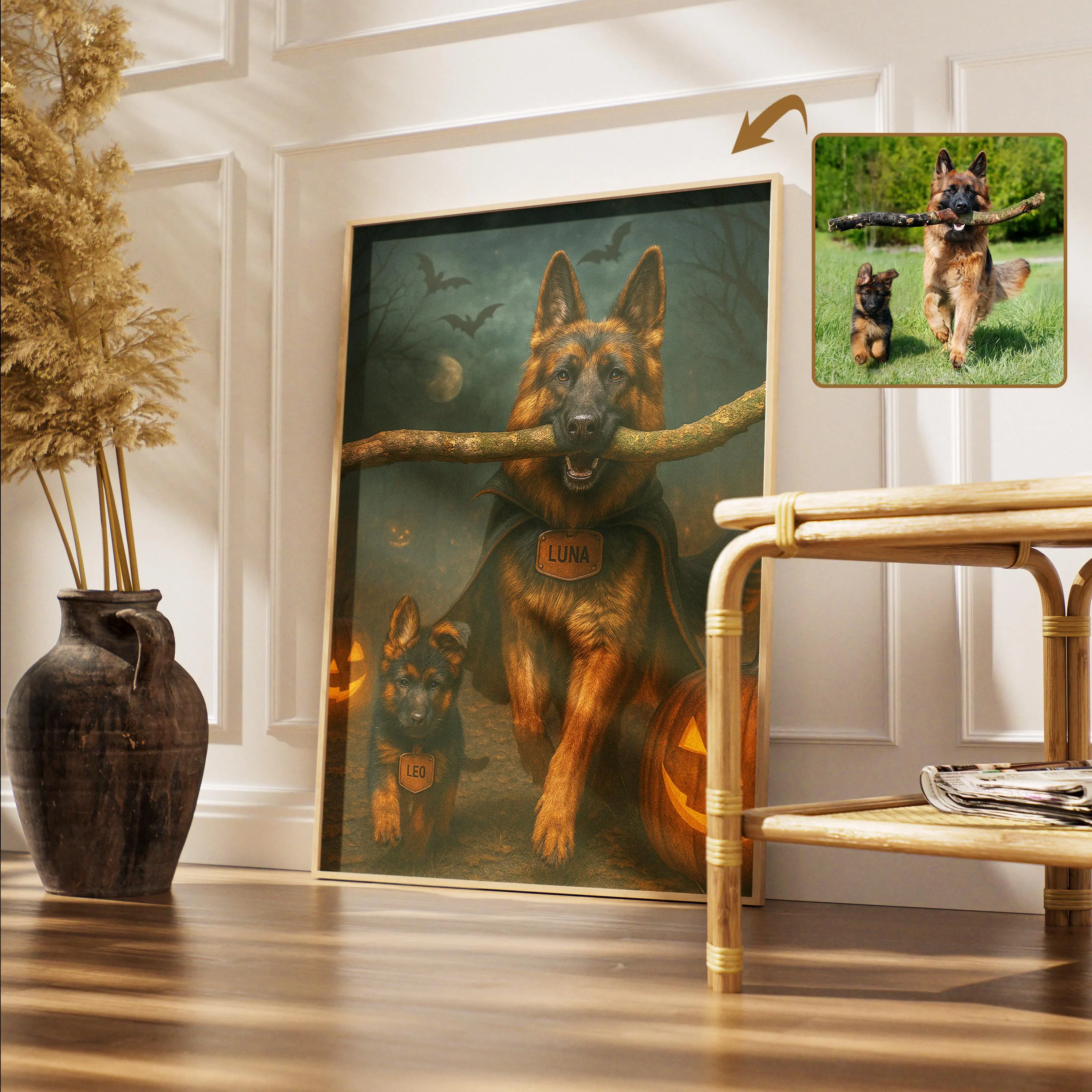 Custom Halloween Pet Portrait: Spooky Dog & Cat Art Print, New Year's Gift – Calm Wall Art by Artsify thumbnail 3