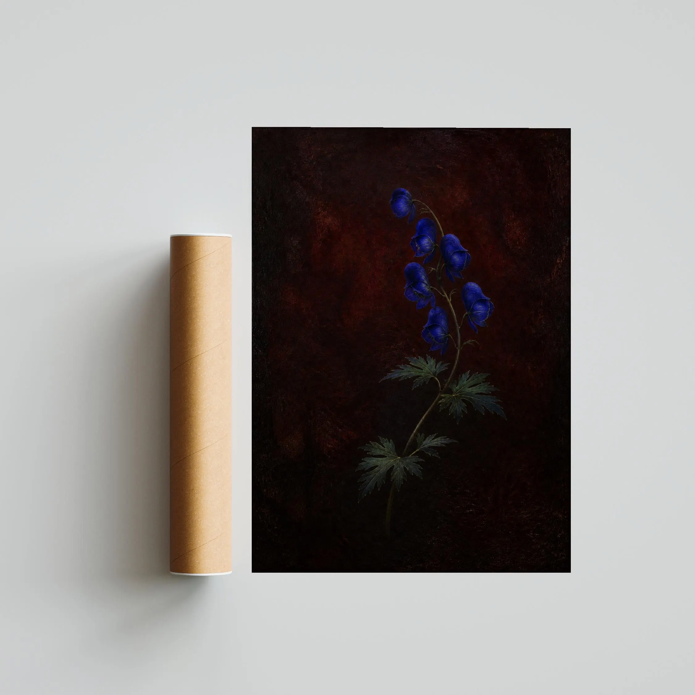Blue Monkshood Botanical Print, Oxblood Dark Academia Wall Art, Moody Poison Garden Poster, Housewarming Gift – Calm Wall Art by Artsify thumbnail 5