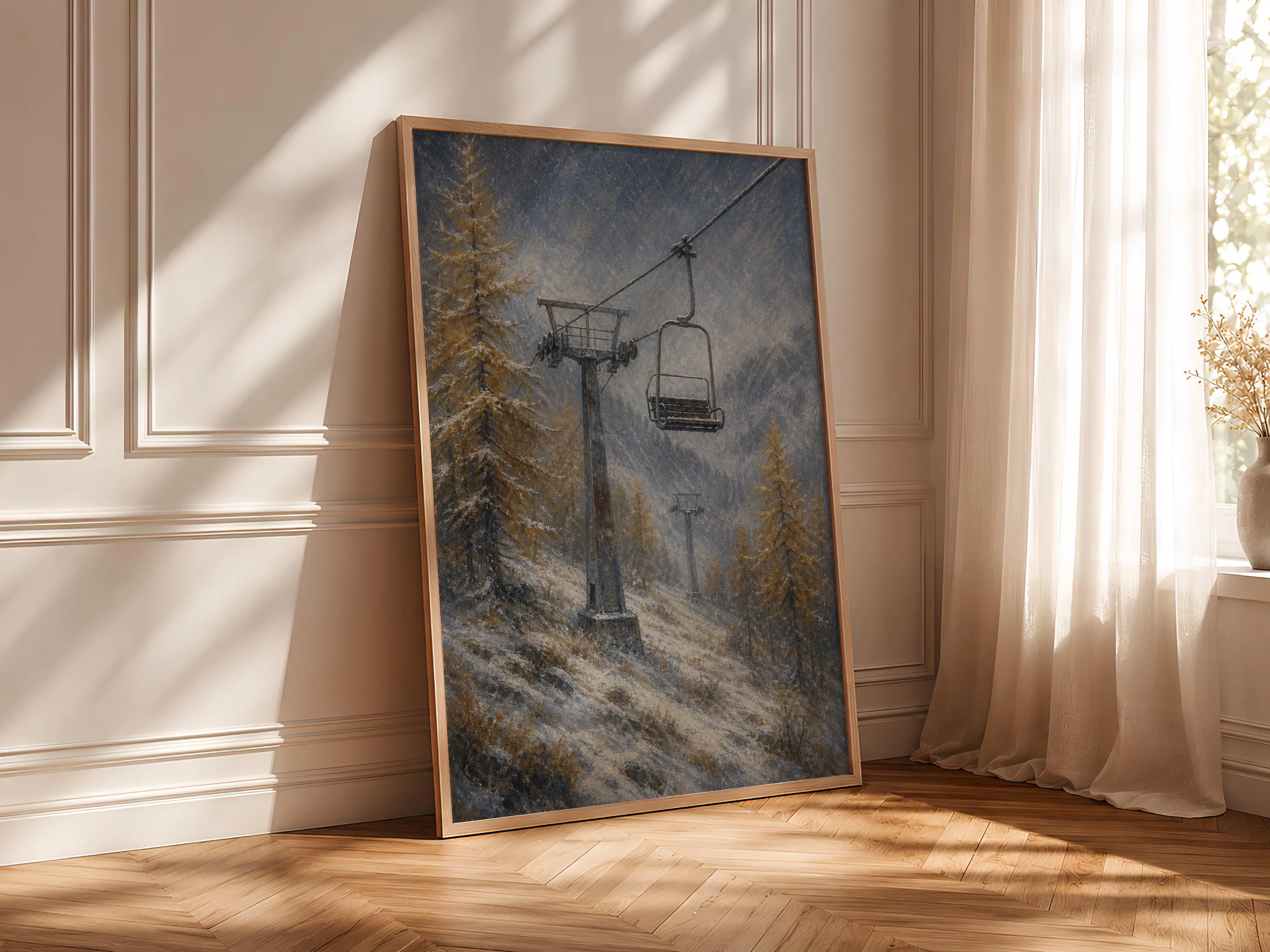 Chairlift Painting Print, Retro Ski Wall Art, Alpine Winter Poster, Mountain Lodge Decor, Housewarming Gift – Calm Wall Art by Artsify thumbnail 4