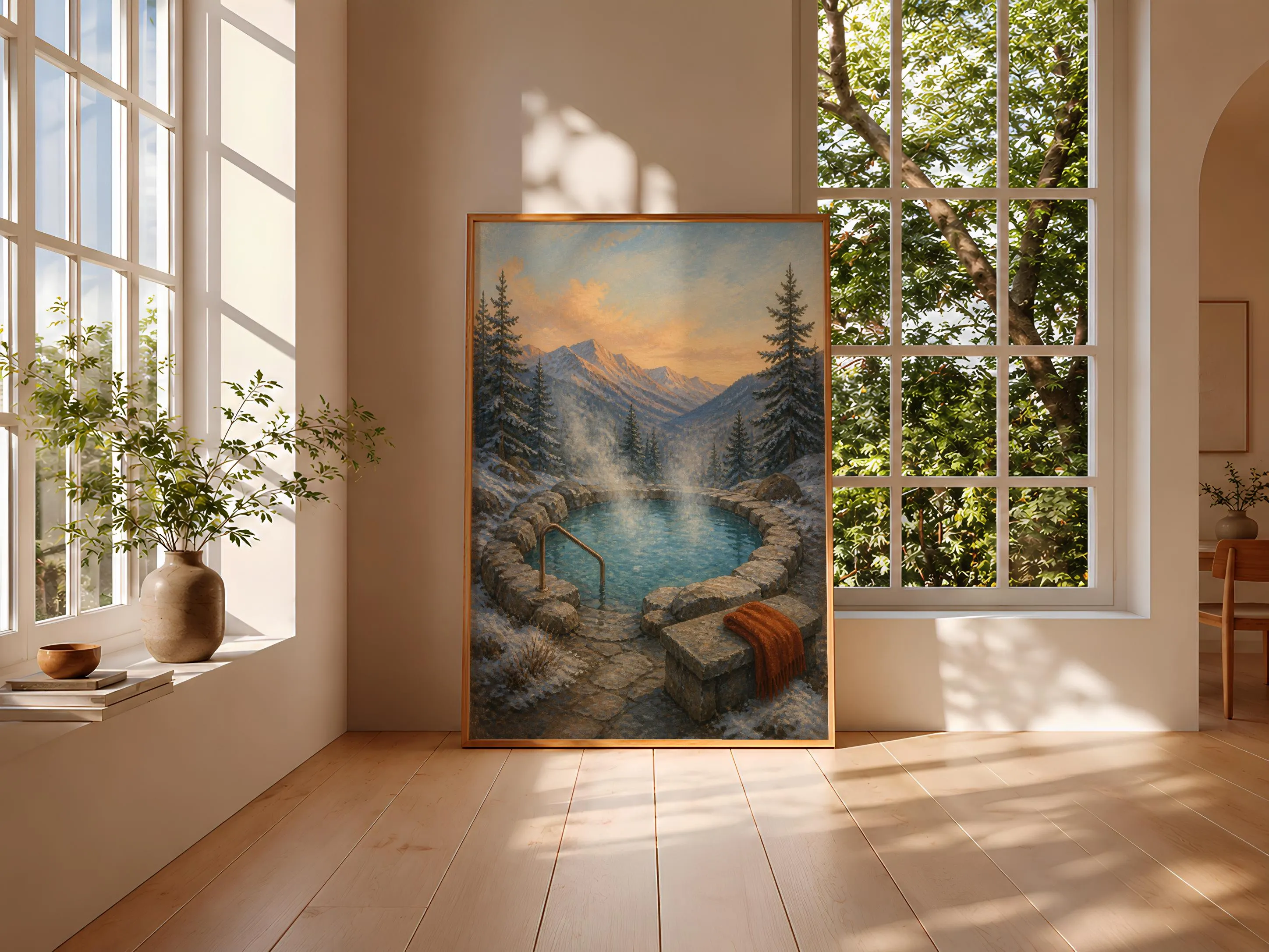 Alpine Thermal Pool Print, Vintage Swimming Wall Art, Mountain Spa Poster, Retro Bath Decor, Housewarming Gift – Calm Wall Art by Artsify thumbnail 3
