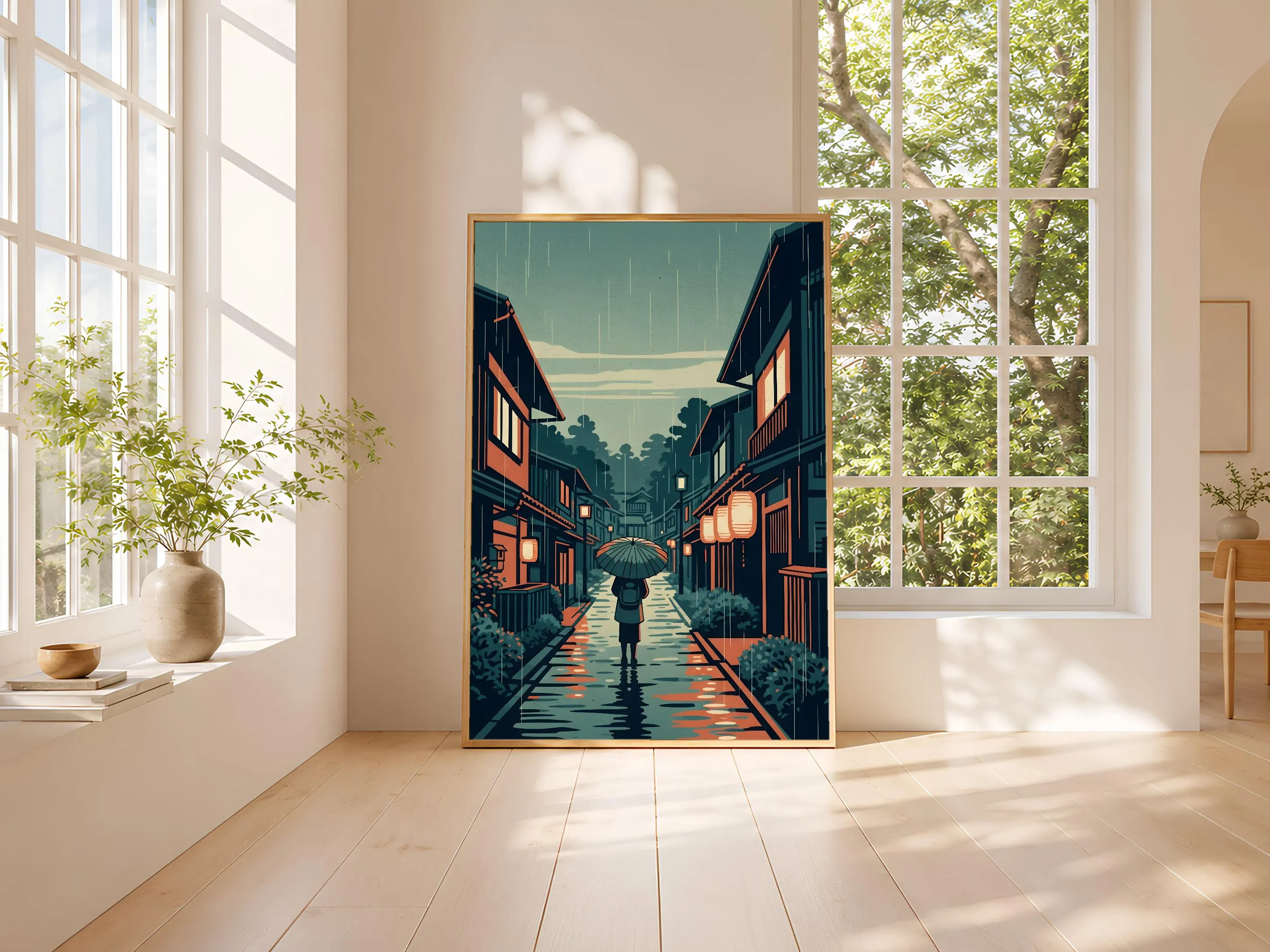 Japanese Rainy Street Poster, Vintage Lantern Night Print, Cozy Woodblock Style Wall Art, Zen Home Decor, A1/A2/A3/A4, Housewarming Gift – Calm Wall Art by Artsify thumbnail 3