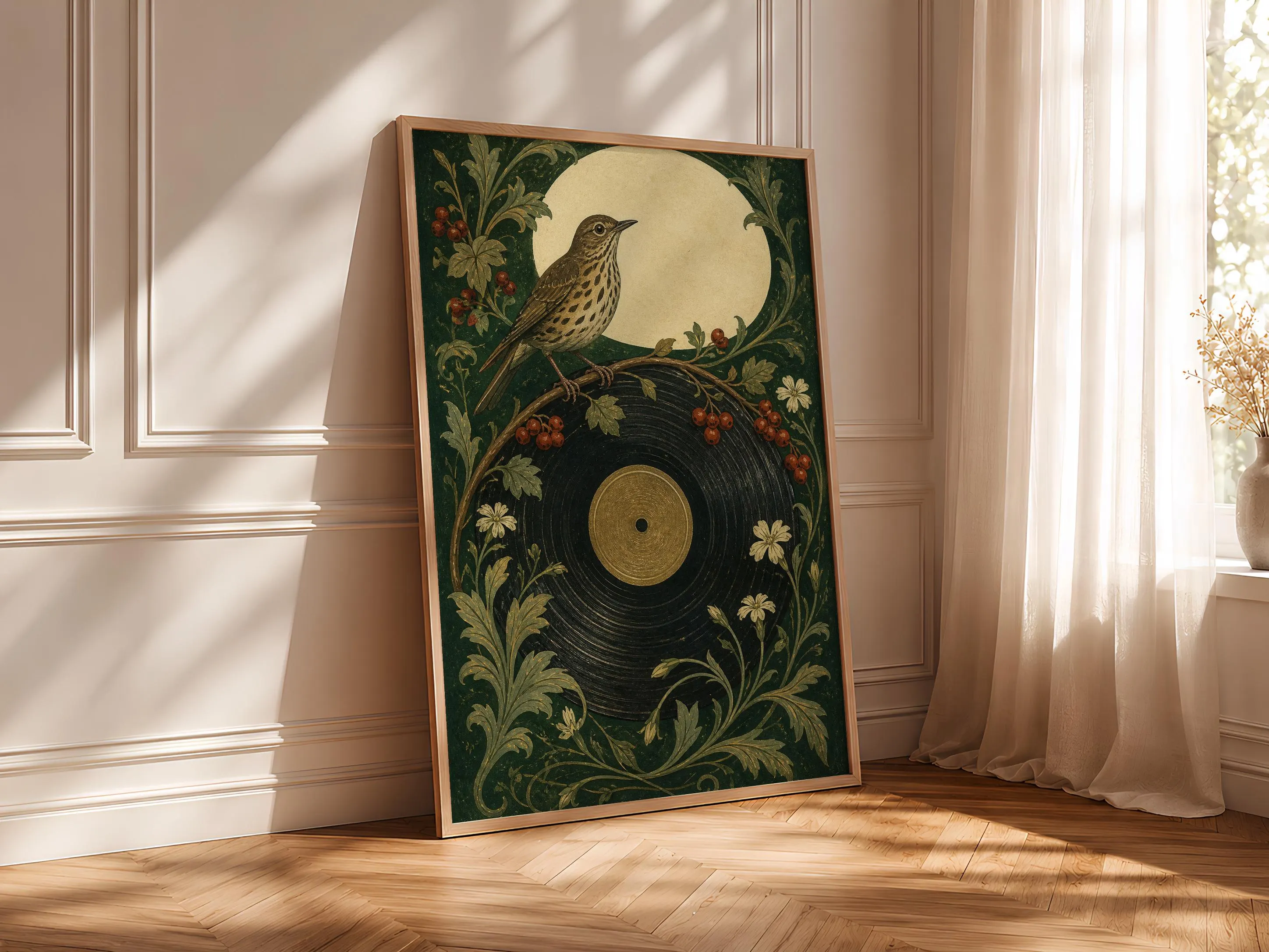Song Thrush Wall Art, Arts and Crafts Bird Painting, Vintage Vinyl Record Print – Calm Wall Art by Artsify thumbnail 4