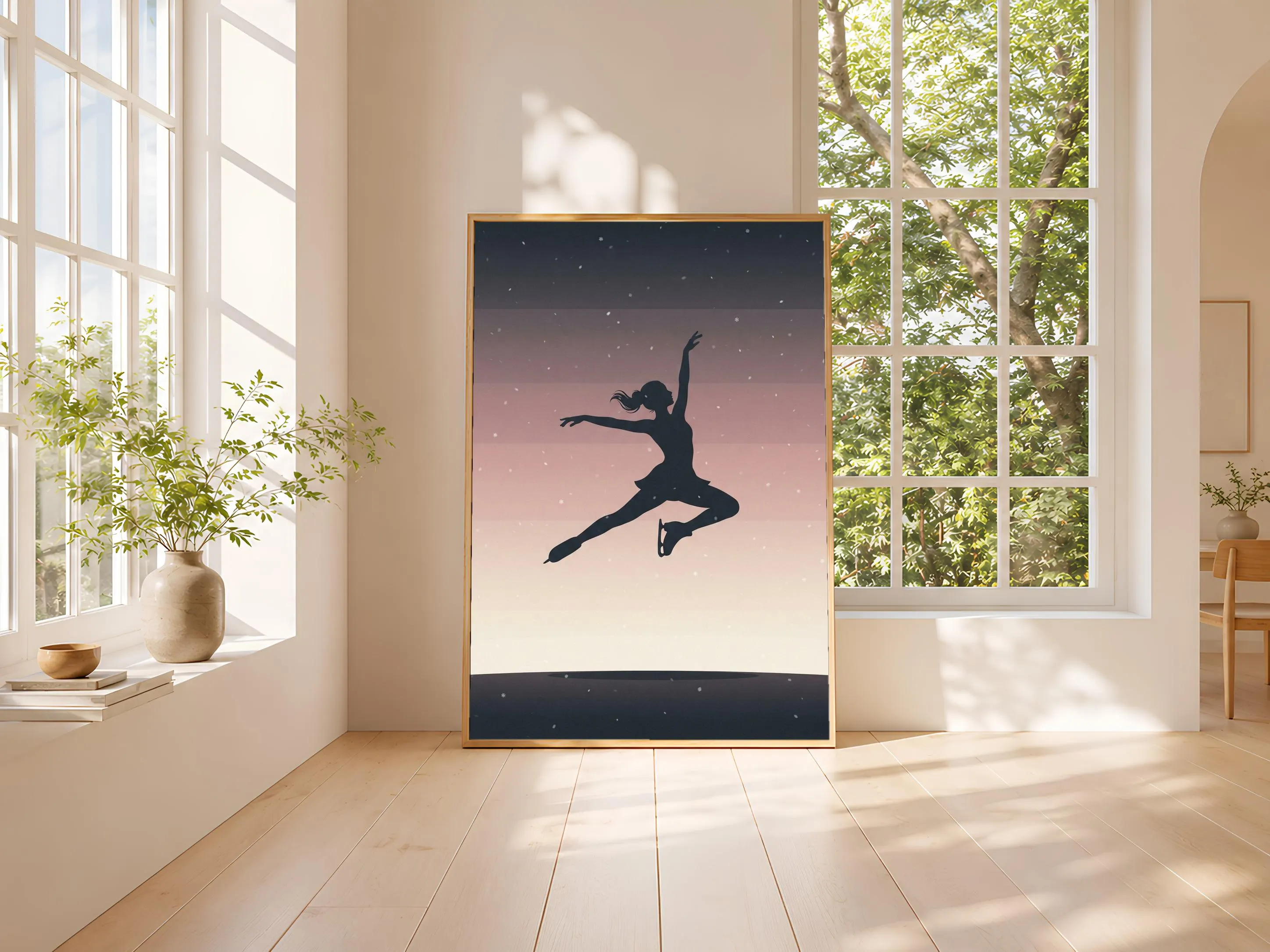 Ice Skater Print, Winter Jump Poster, Charcoal Rose Wall Art, Skating Gift, Housewarming Gift – Calm Wall Art by Artsify thumbnail 3