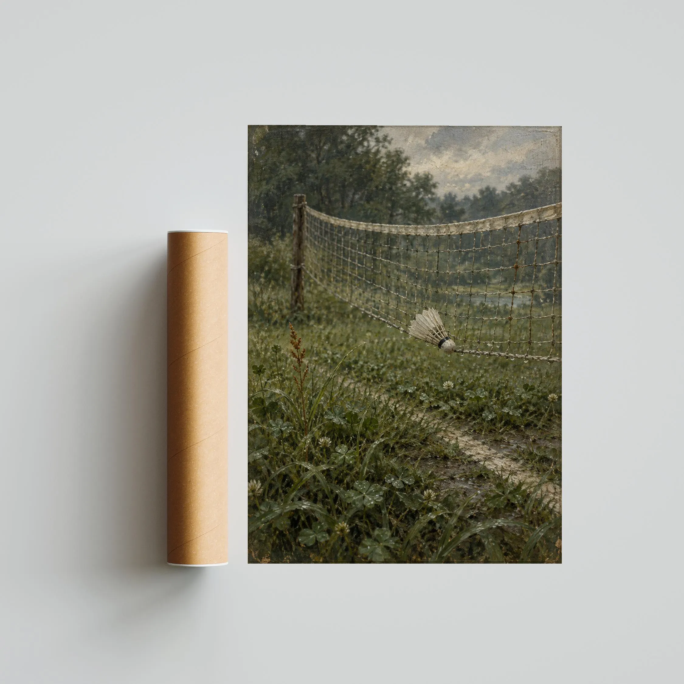 Badminton Wall Art, Rainy Vintage Sport Oil Painting, Cottage Game Room Decor – Calm Wall Art by Artsify thumbnail 5
