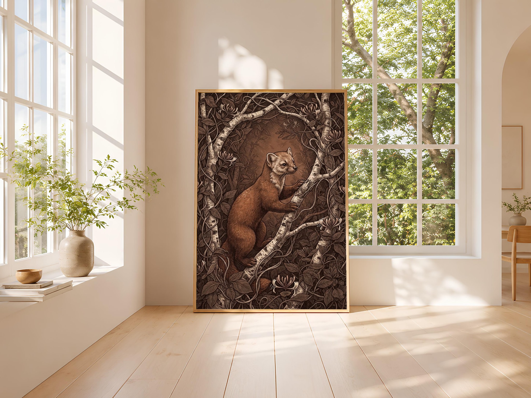 Vintage Pine Marten Print, Woodland Animal Wall Art, Arts and Crafts Wildlife Poster, Dark Cottagecore Decor, Housewarming Gift – Calm Wall Art by Artsify thumbnail 3