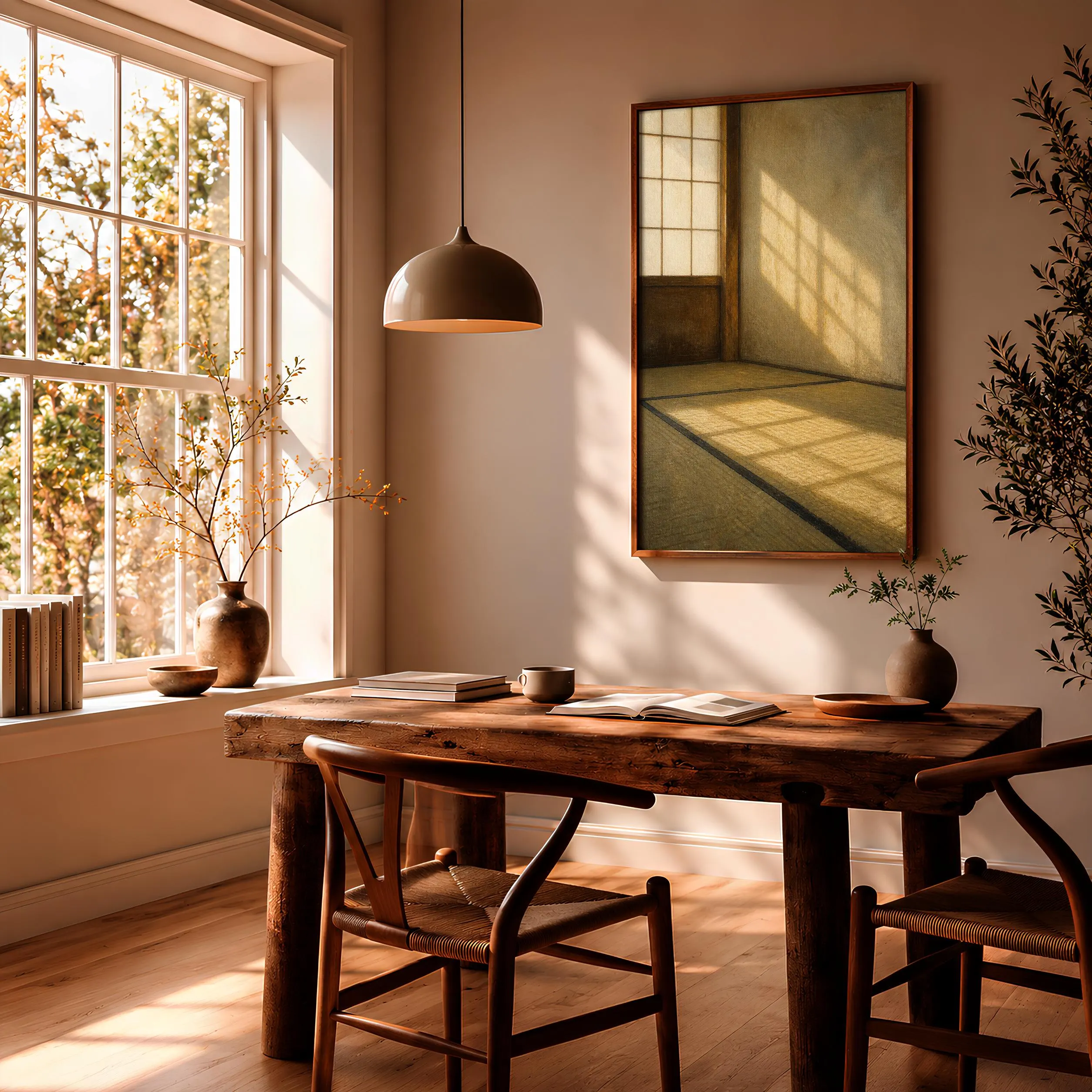 Tatami Room Wall Art, Japanese Interior Painting, Golden Morning Light Decor Print – Calm Wall Art by Artsify thumbnail 2