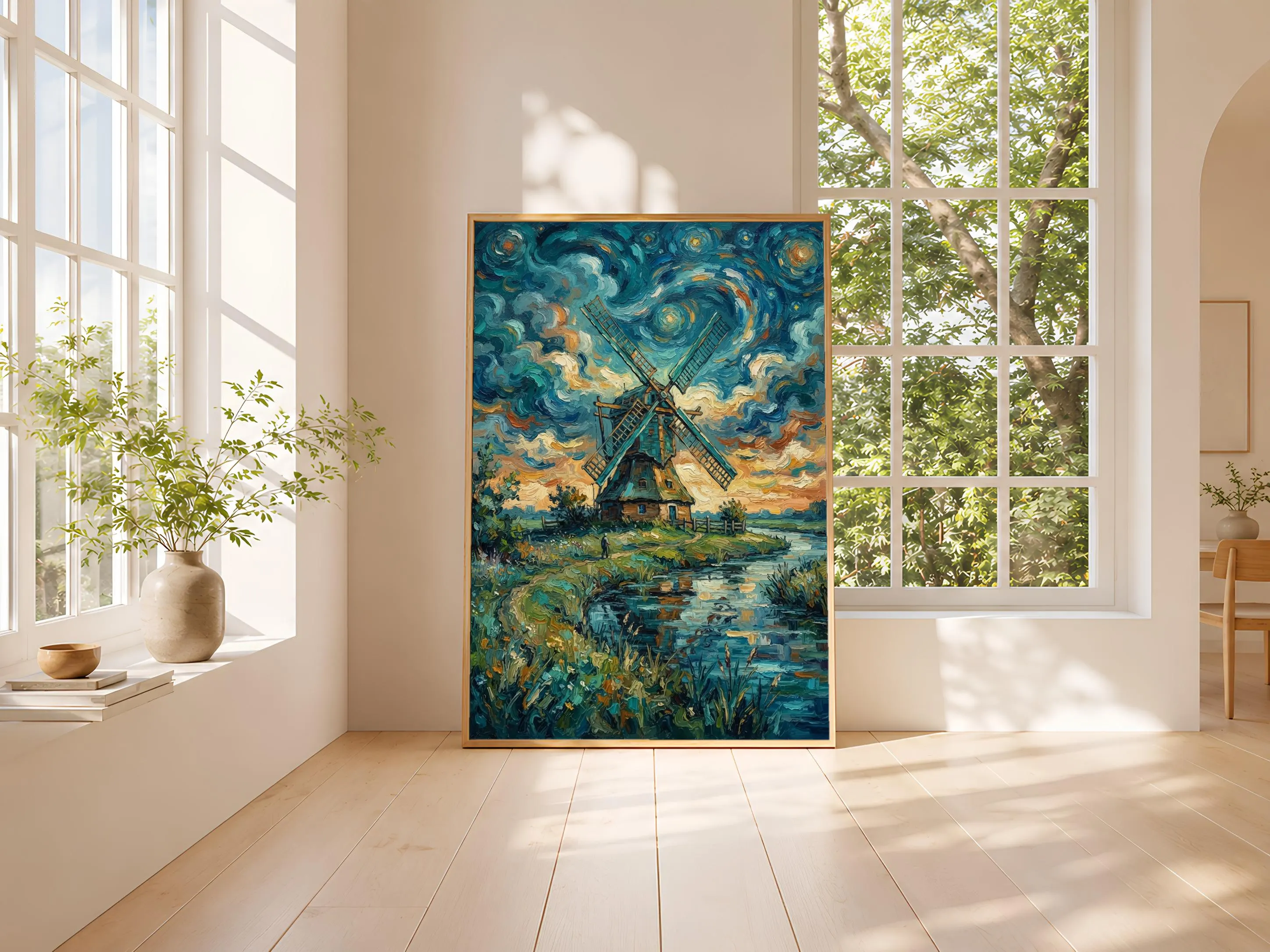 Van Gogh Style Windmill Print, Post Impressionist Dutch Poster, Countryside Wall Art, Office Decor, Housewarming Gift – Calm Wall Art by Artsify thumbnail 3