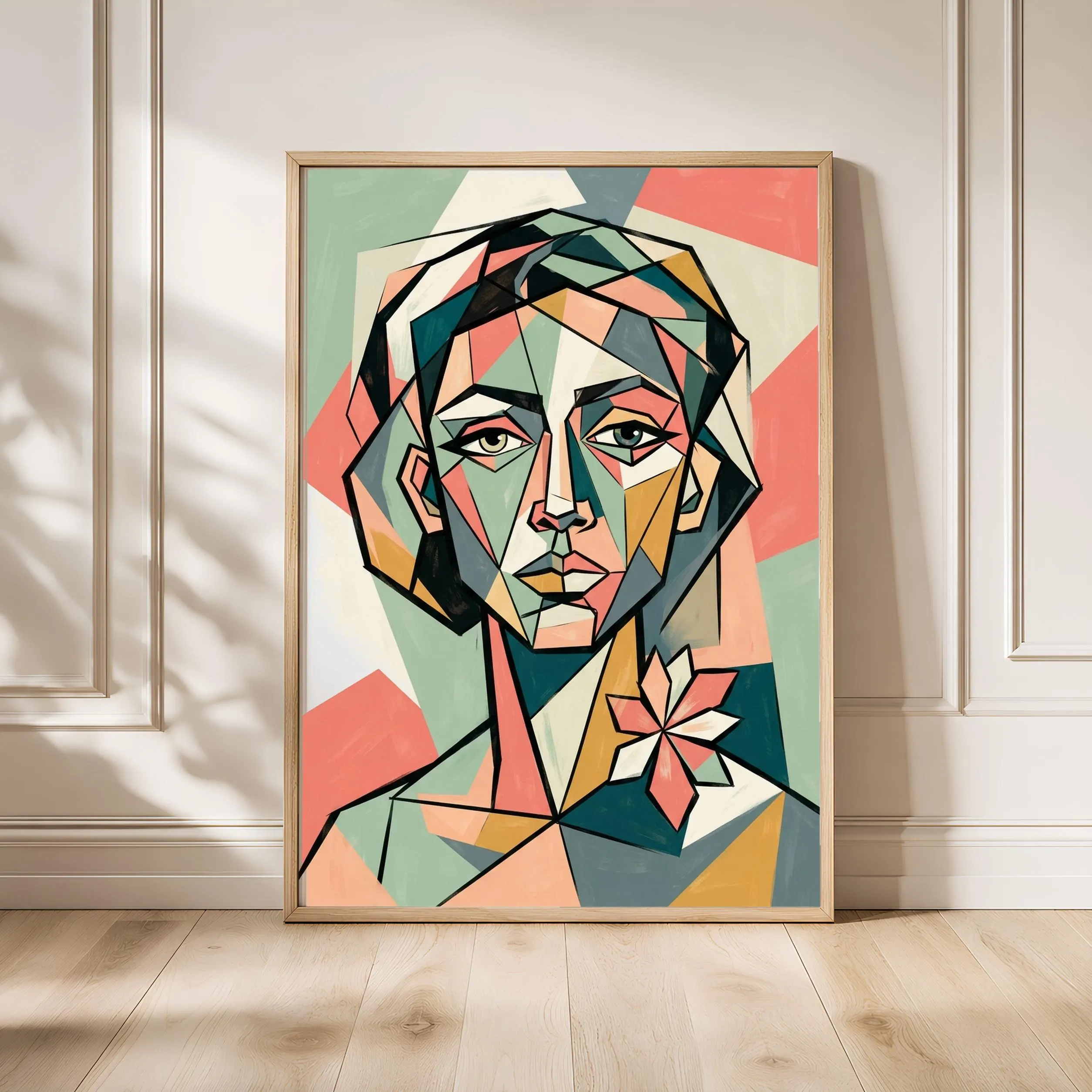 Cubist Portrait Print, Abstract Geometric Face Poster, Sage Wall Art, Modern Art Gift – Calm Wall Art by Artsify