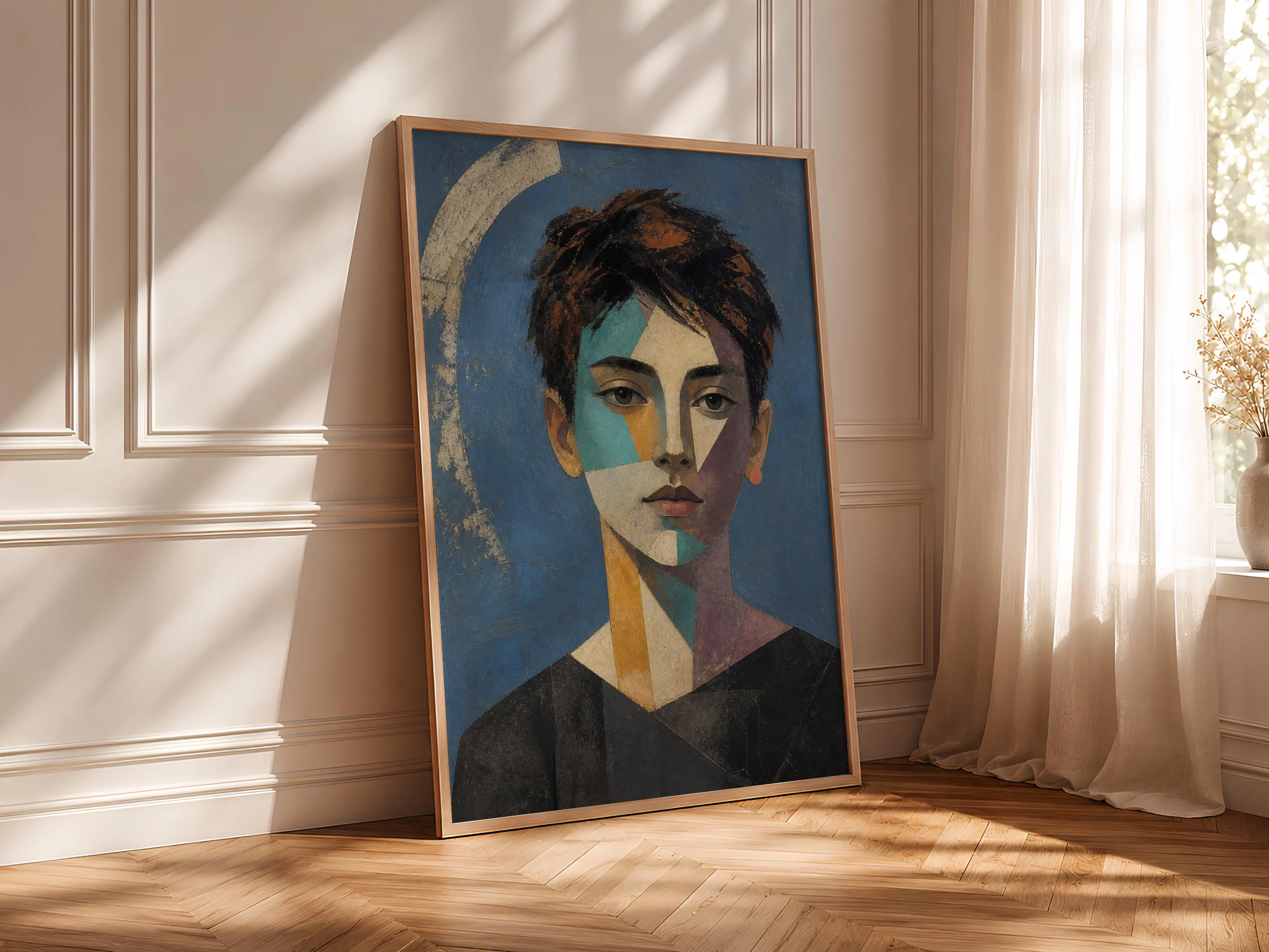 Cubist Portrait Print, Painted Paper Wall Art, Coral Slate Poster, Housewarming Gift – Calm Wall Art by Artsify thumbnail 4