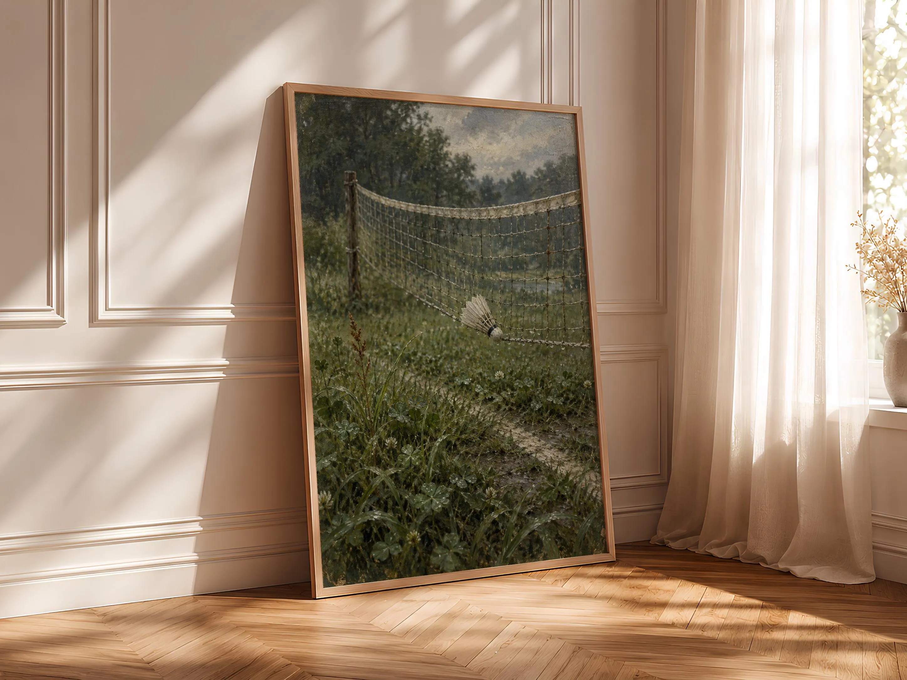 Badminton Wall Art, Rainy Vintage Sport Oil Painting, Cottage Game Room Decor – Calm Wall Art by Artsify thumbnail 4