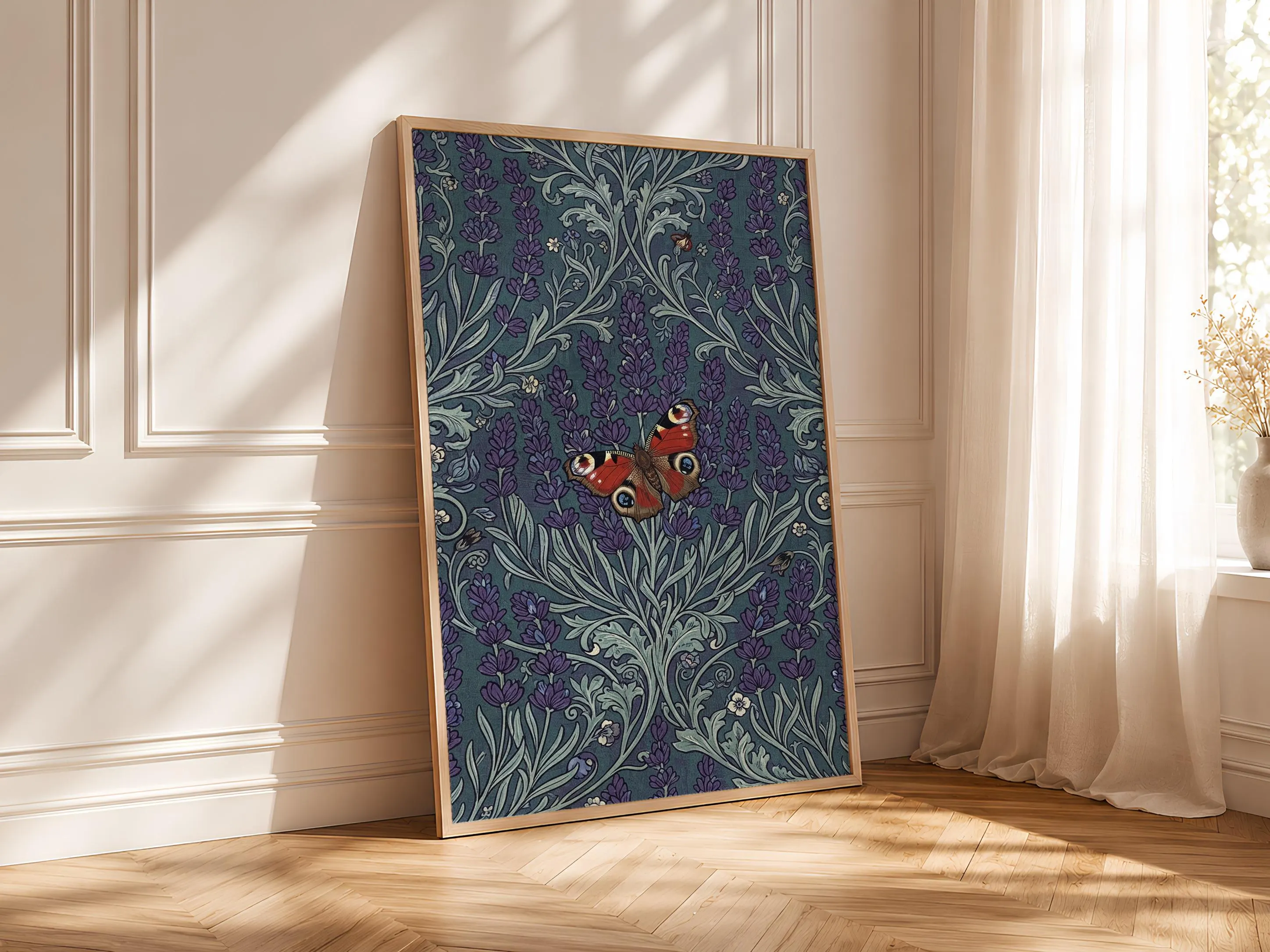 William Morris Style Print, Arts and Crafts Peacock Butterfly Poster, Lavender Wall Art, Bedroom Decor, Housewarming Gift – Calm Wall Art by Artsify thumbnail 4