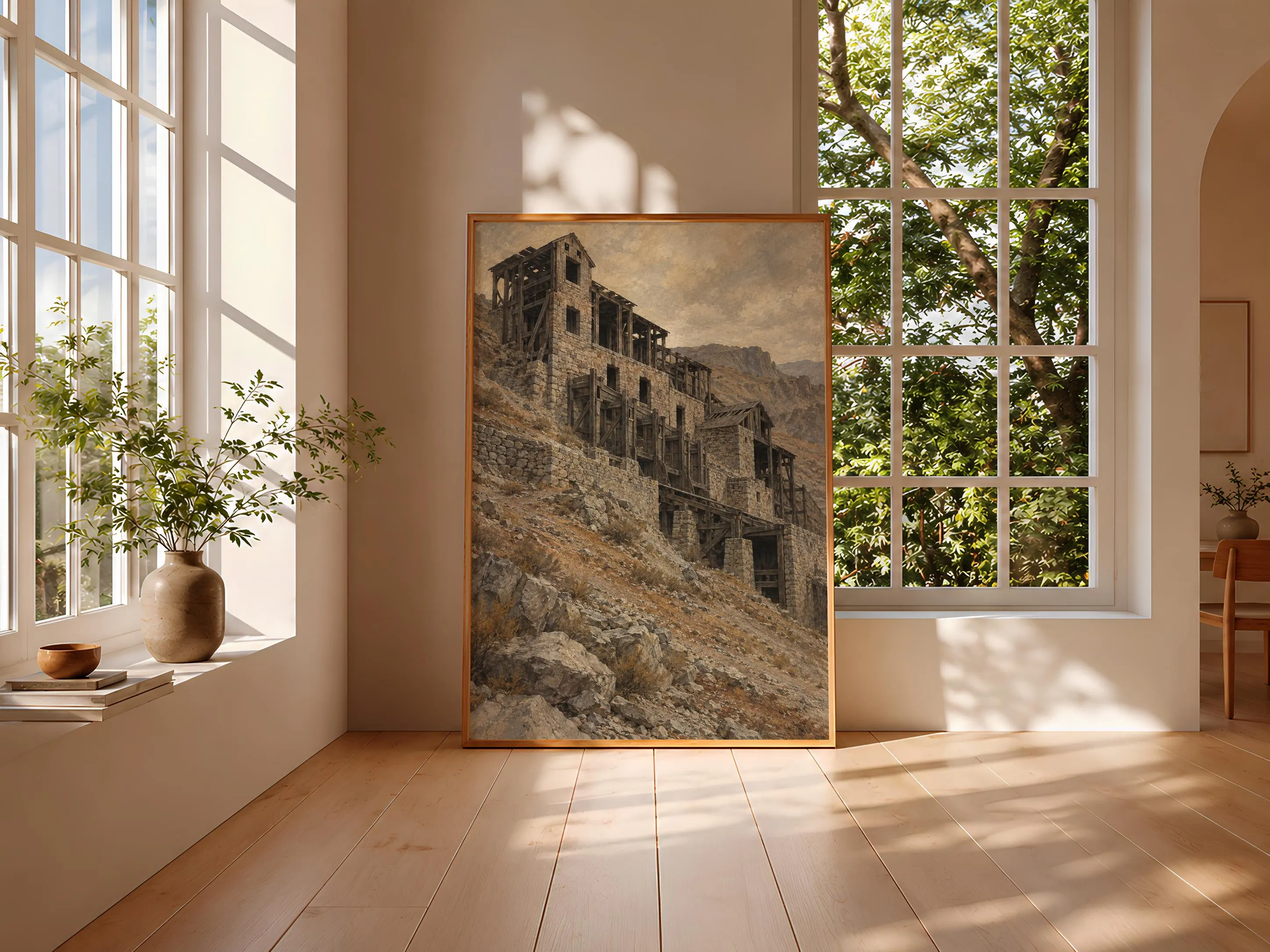 Abandoned Stamp Mill Wall Art, Rustic Western Architecture Painting – Calm Wall Art by Artsify thumbnail 3