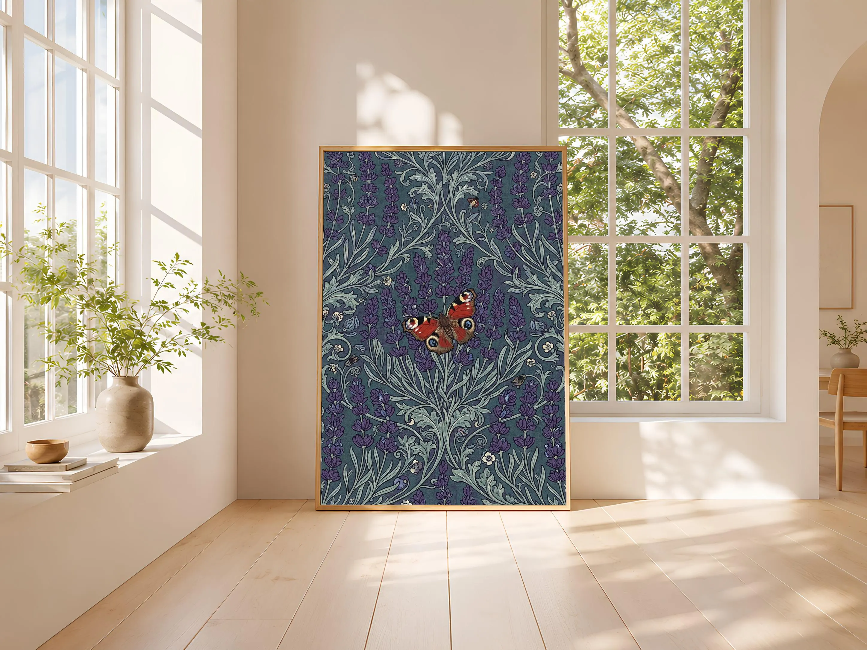 William Morris Style Print, Arts and Crafts Peacock Butterfly Poster, Lavender Wall Art, Bedroom Decor, Housewarming Gift – Calm Wall Art by Artsify thumbnail 3