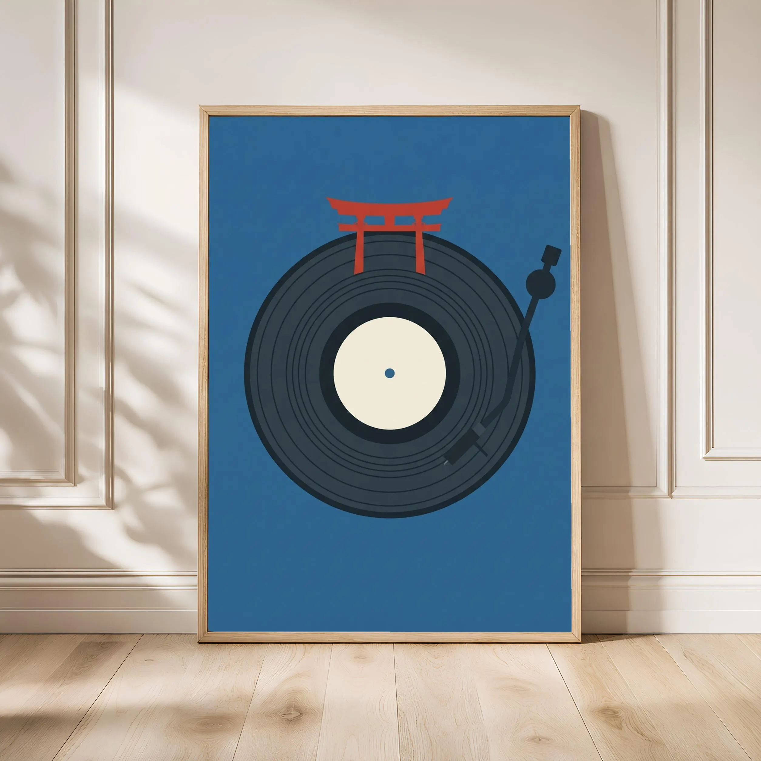 Torii Gate Vinyl Record Print, Japanese Shrine Music Poster, Vermilion Wall Art, Housewarming Gift – Calm Wall Art by Artsify