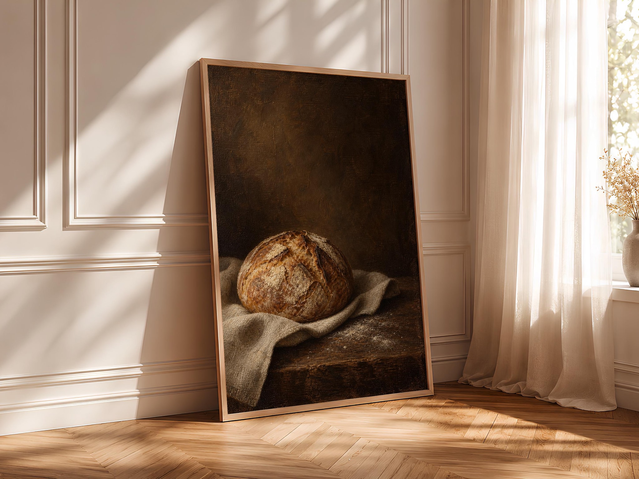 Moody Sourdough Wall Art, Dark Bread Still Life Oil Painting, Farmhouse Decor – Calm Wall Art by Artsify thumbnail 4