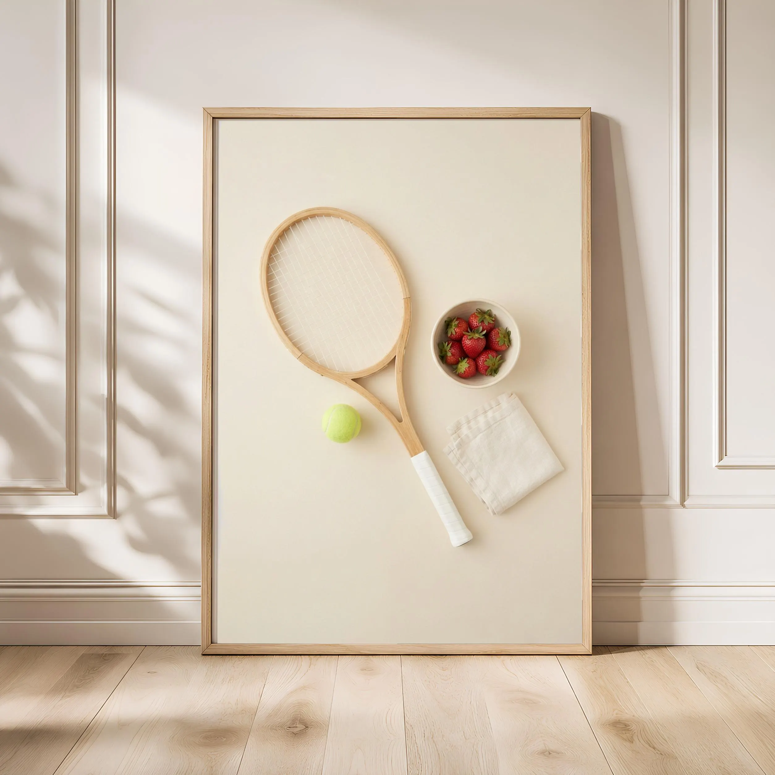 Tennis Racket Print, Preppy Japandi Poster, Grass Green Wall Art, Tennis Gift, Housewarming Gift – Calm Wall Art by Artsify