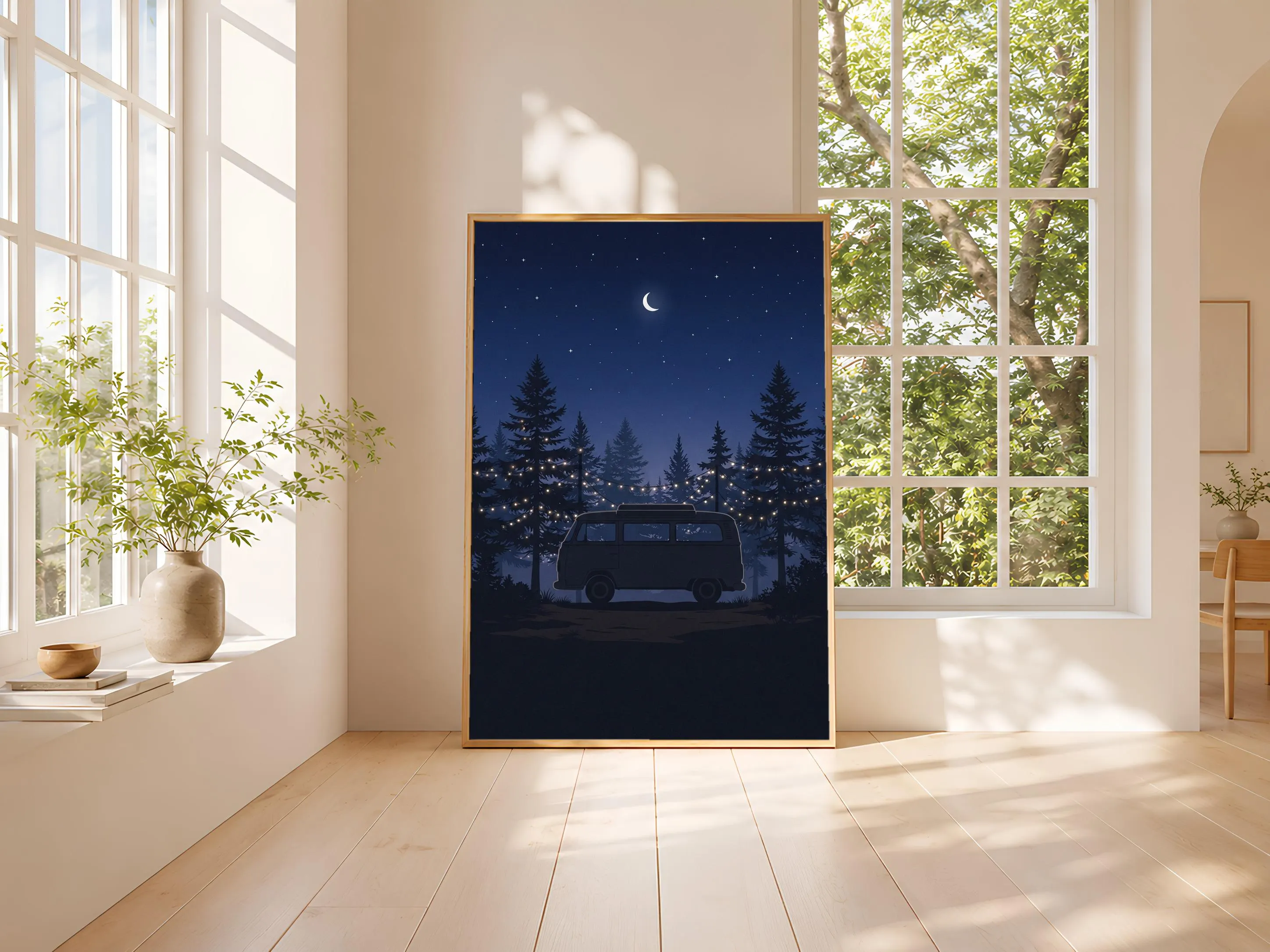 Retro Camper Van Print, Starry Night Camping Poster, Navy Wall Art, Vanlife Decor, Housewarming Gift – Calm Wall Art by Artsify thumbnail 3