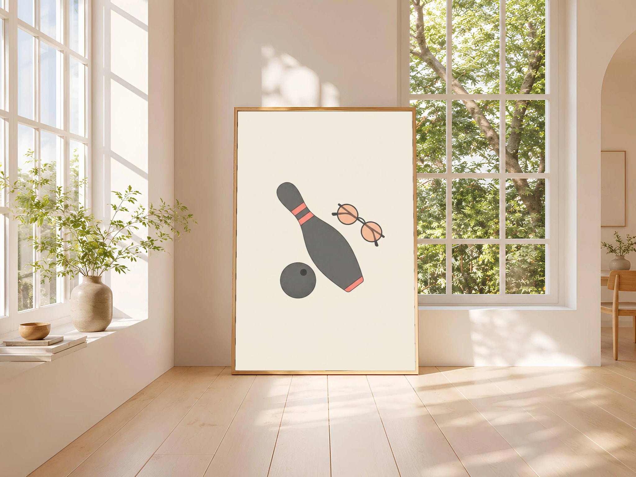 Retro Bowling Print, Japandi Game Room Poster, Coral Wall Art, Bowling Gift, Housewarming Gift – Calm Wall Art by Artsify thumbnail 3