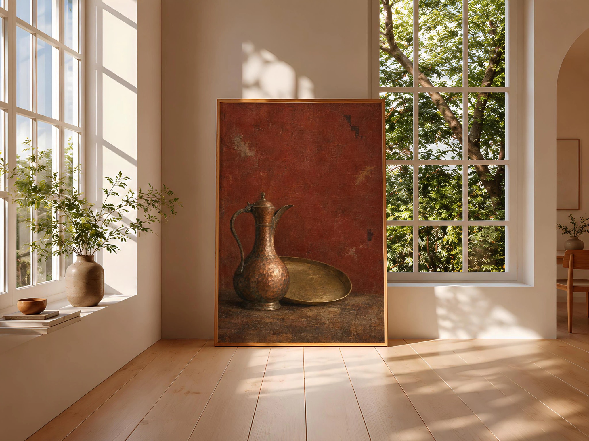 Hammered Copper Ewer Wall Art, Old World Still Life Painting – Calm Wall Art by Artsify thumbnail 3