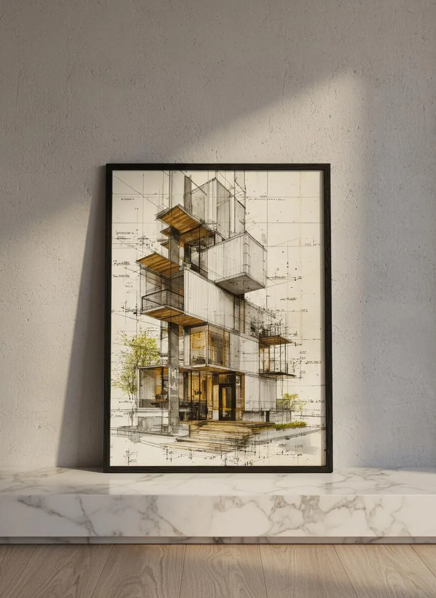 Modern Architecture Print, Contemporary Building Sketch, Modern Wall Art, Minimalist Office Decor – Calm Wall Art by Artsify thumbnail 5