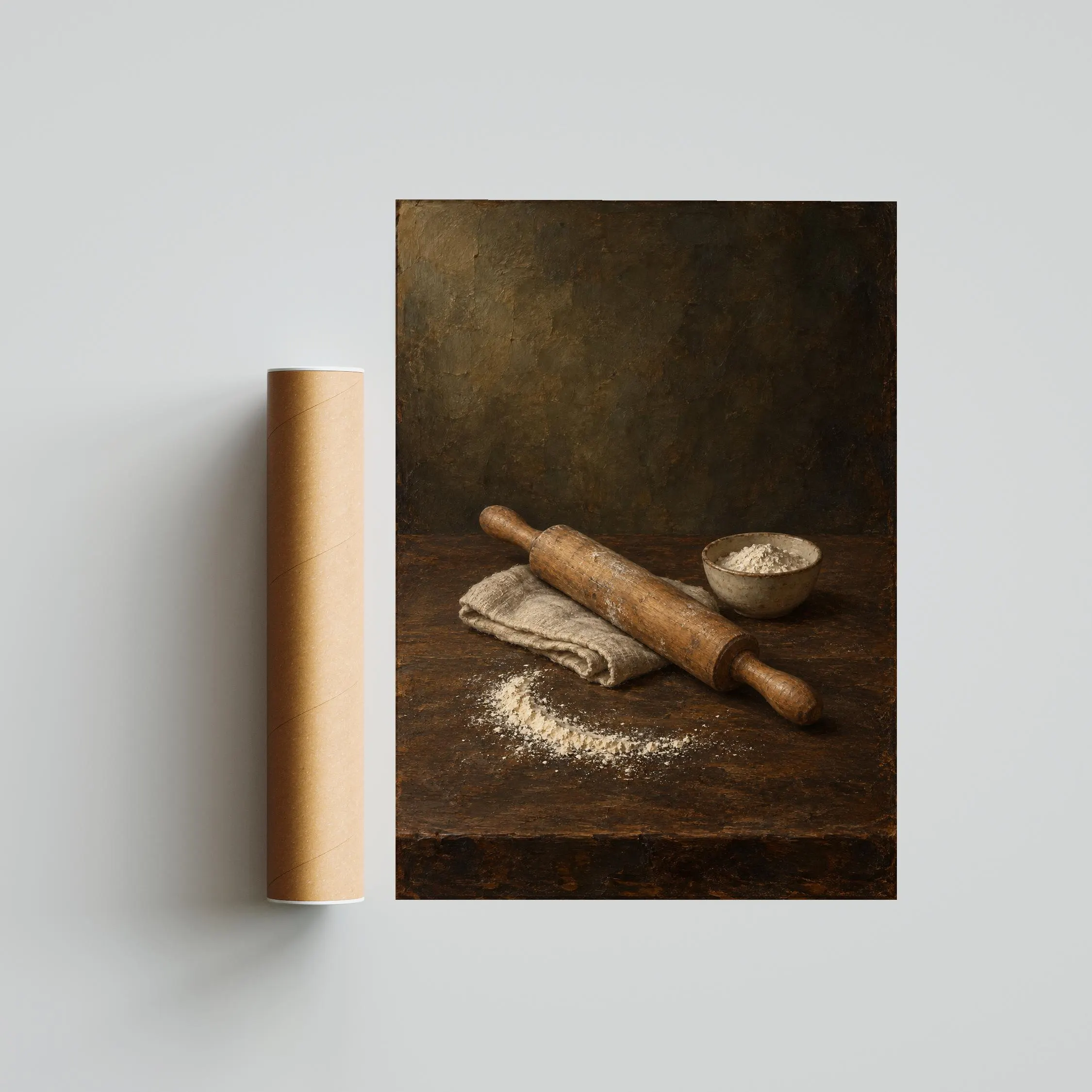Rolling Pin and Flour Still Life Print, Moody Farmhouse Baking Art – Calm Wall Art by Artsify thumbnail 5