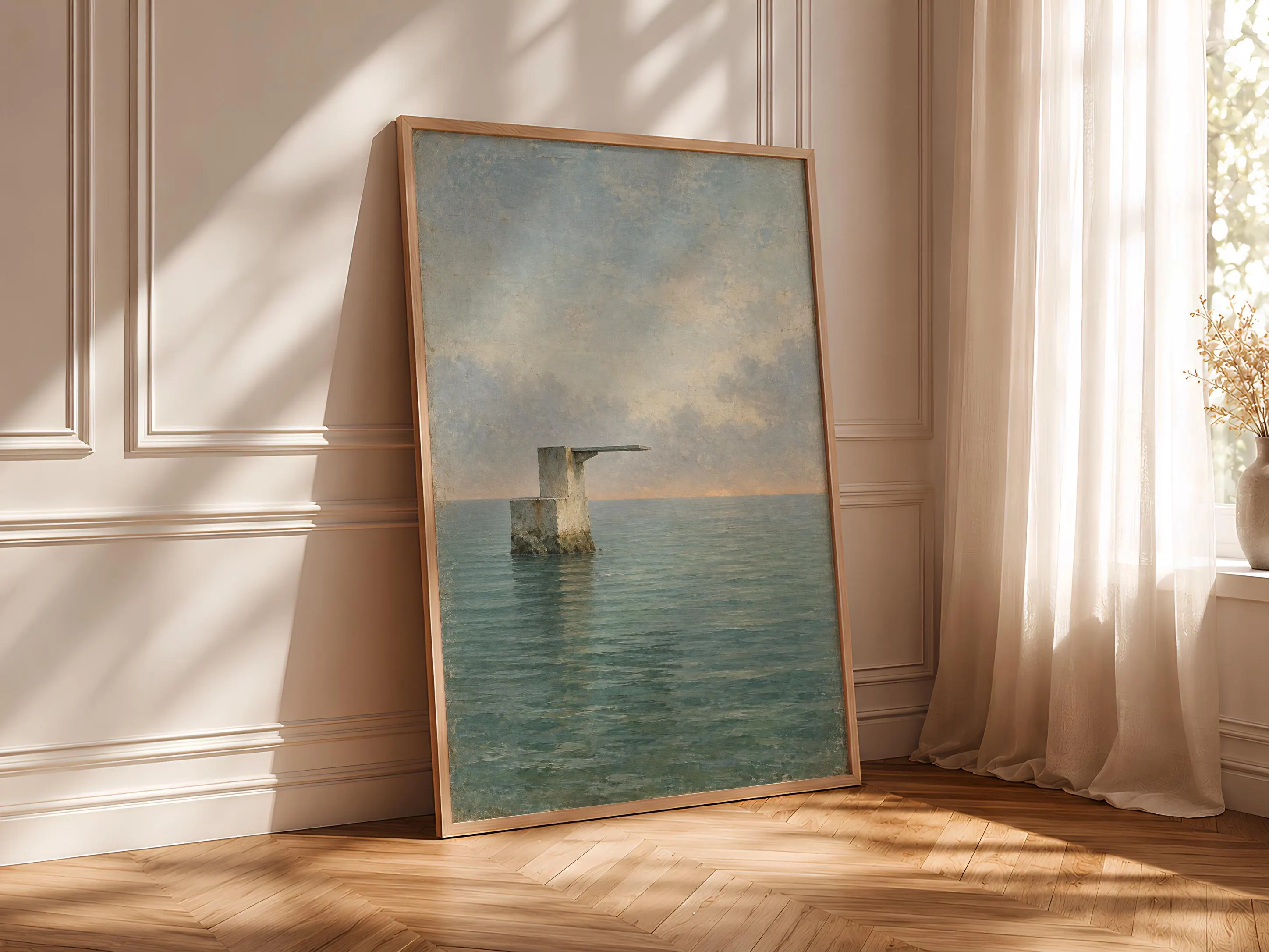 Empty Sea Platform Print, Minimal Dawn Swim Club Painting – Calm Wall Art by Artsify thumbnail 4