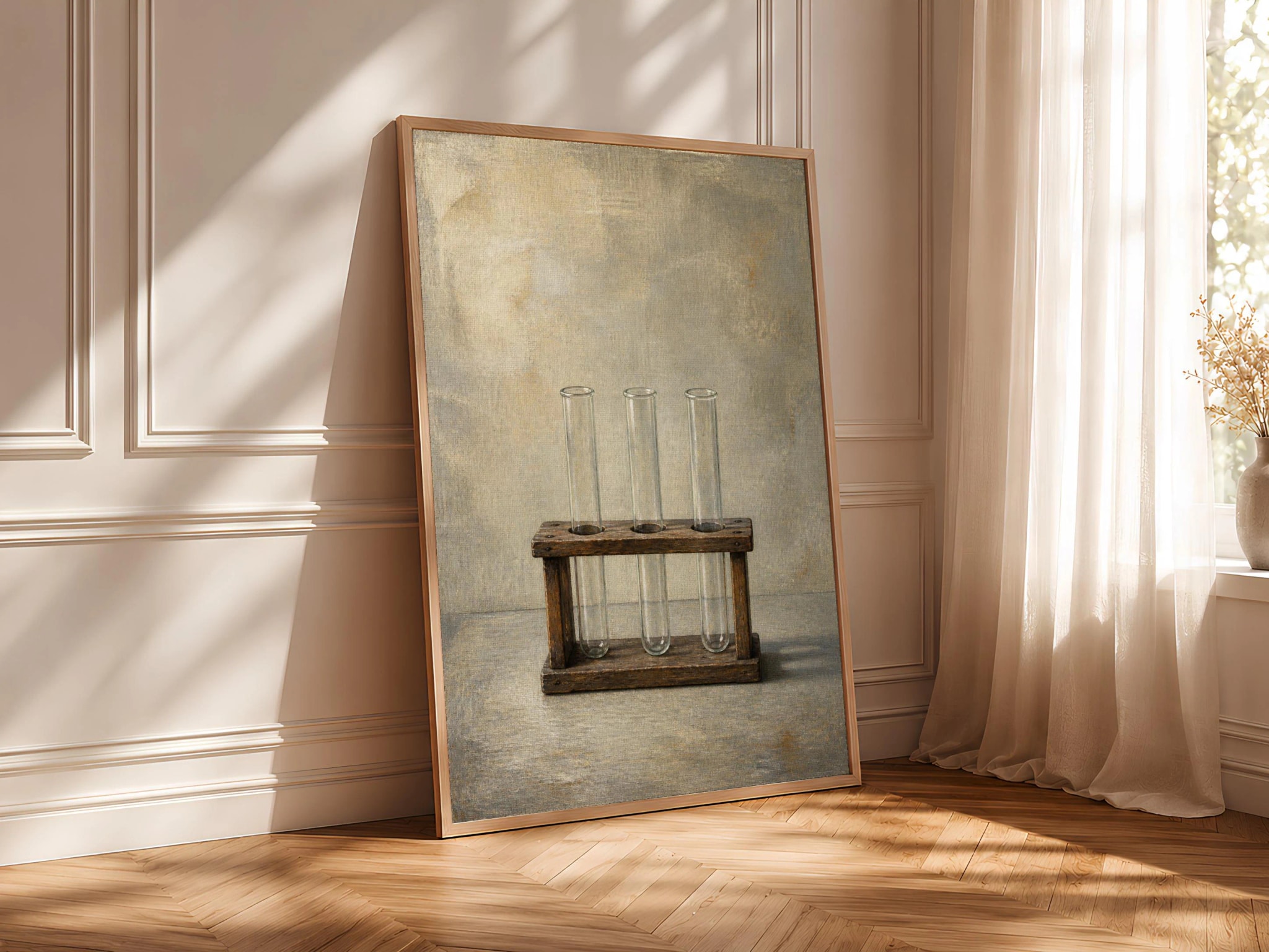 Test Tube Wall Art, Minimal Laboratory Tempera Painting Print – Calm Wall Art by Artsify thumbnail 4