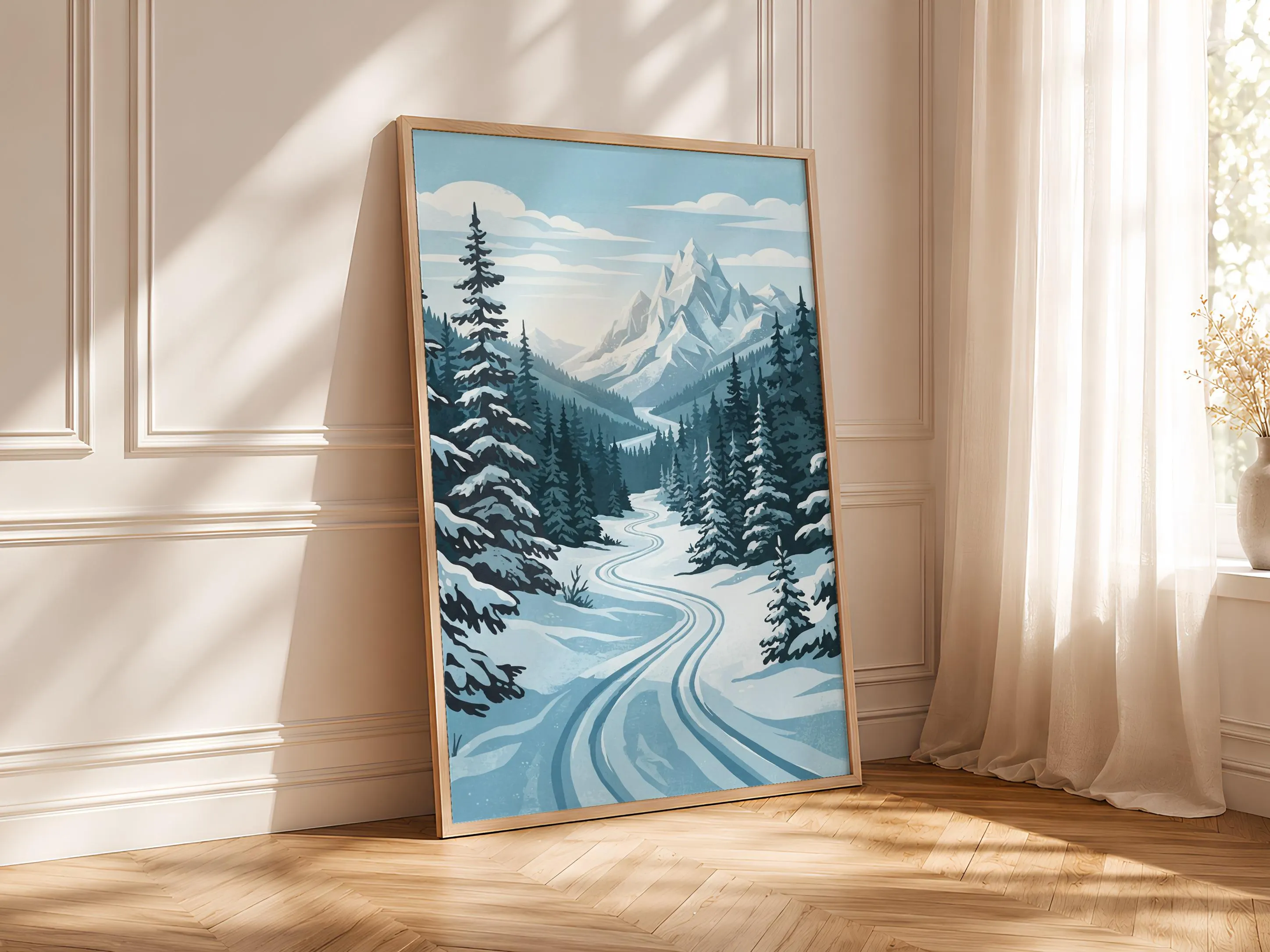 Cross Country Ski Print, Alpine WPA Travel Poster, Icy Blue Wall Art, Study Decor, Housewarming Gift – Calm Wall Art by Artsify thumbnail 4
