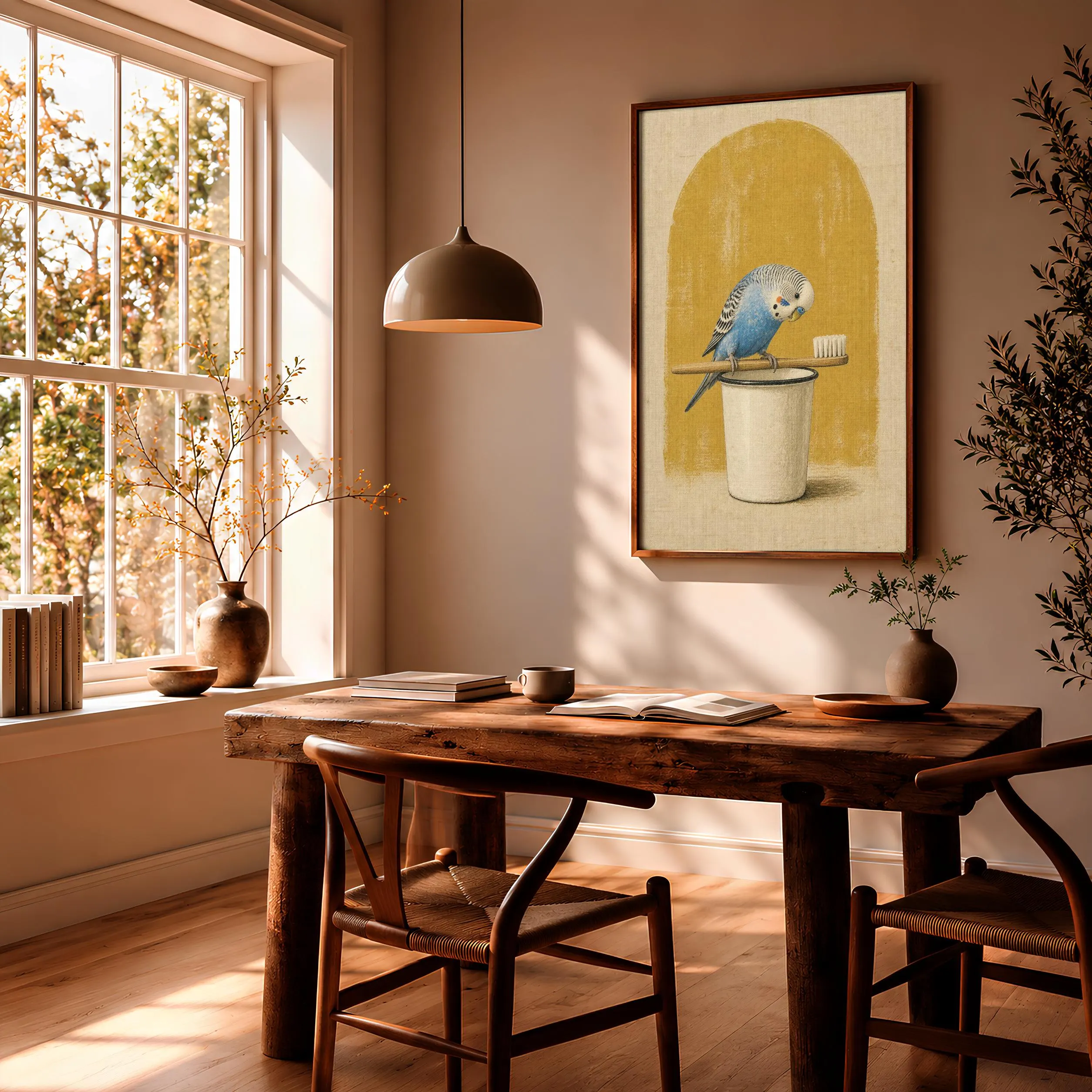 Funny Budgie Bathroom Art, Toothbrush Perch, Minimalist Bird Print – Calm Wall Art by Artsify thumbnail 2