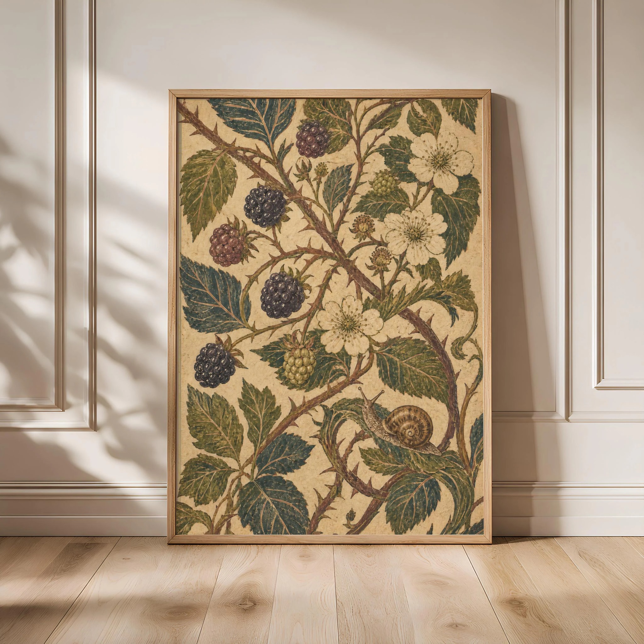 Blackberry Botanical Print, William Morris Style Wall Art, Garden Snail Poster, Arts and Crafts Decor, Housewarming Gift – Calm Wall Art by Artsify
