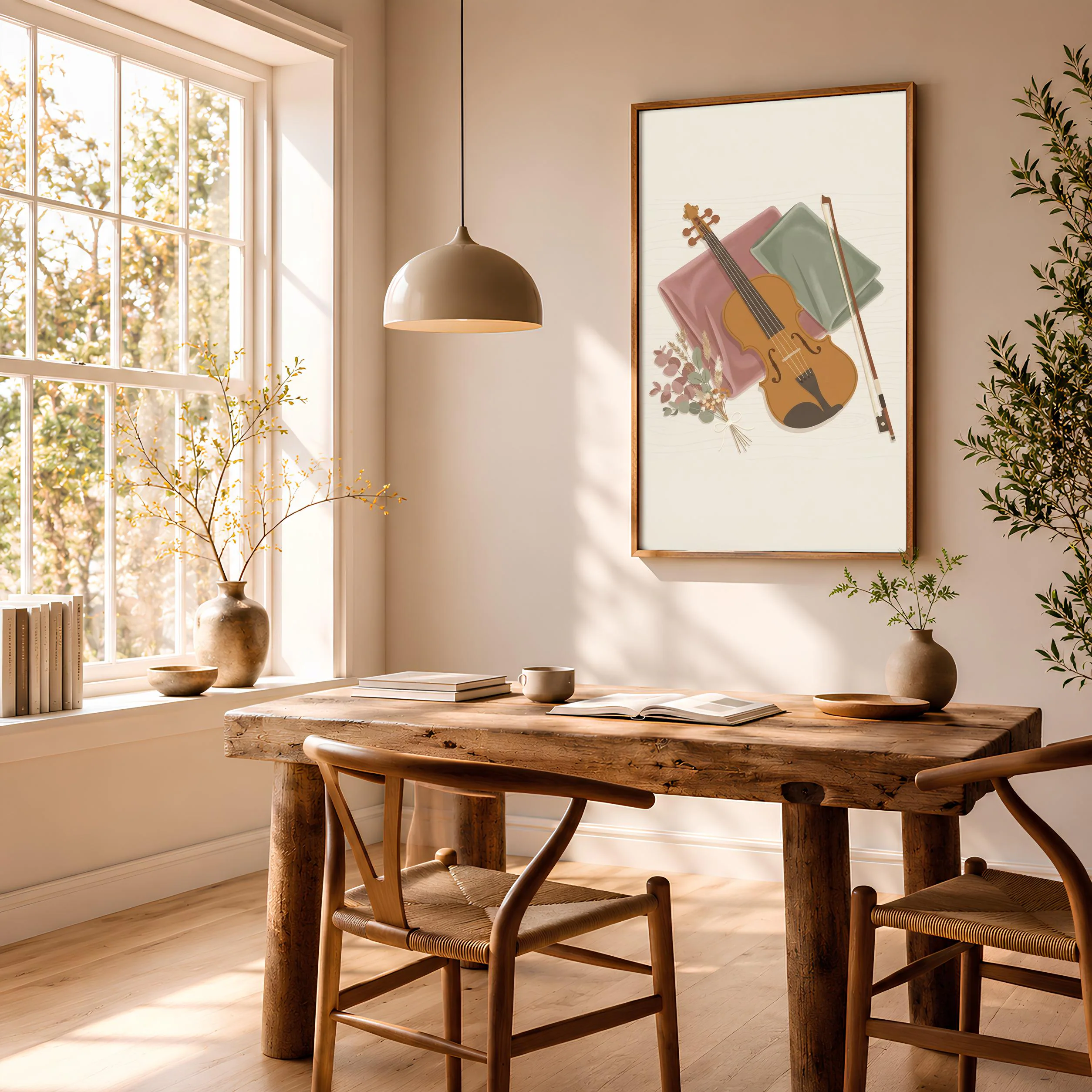 Violin Still Life Print, Japandi Music Room Poster, Dusty Rose Wall Art, Musician Gift, Housewarming Gift – Calm Wall Art by Artsify thumbnail 2
