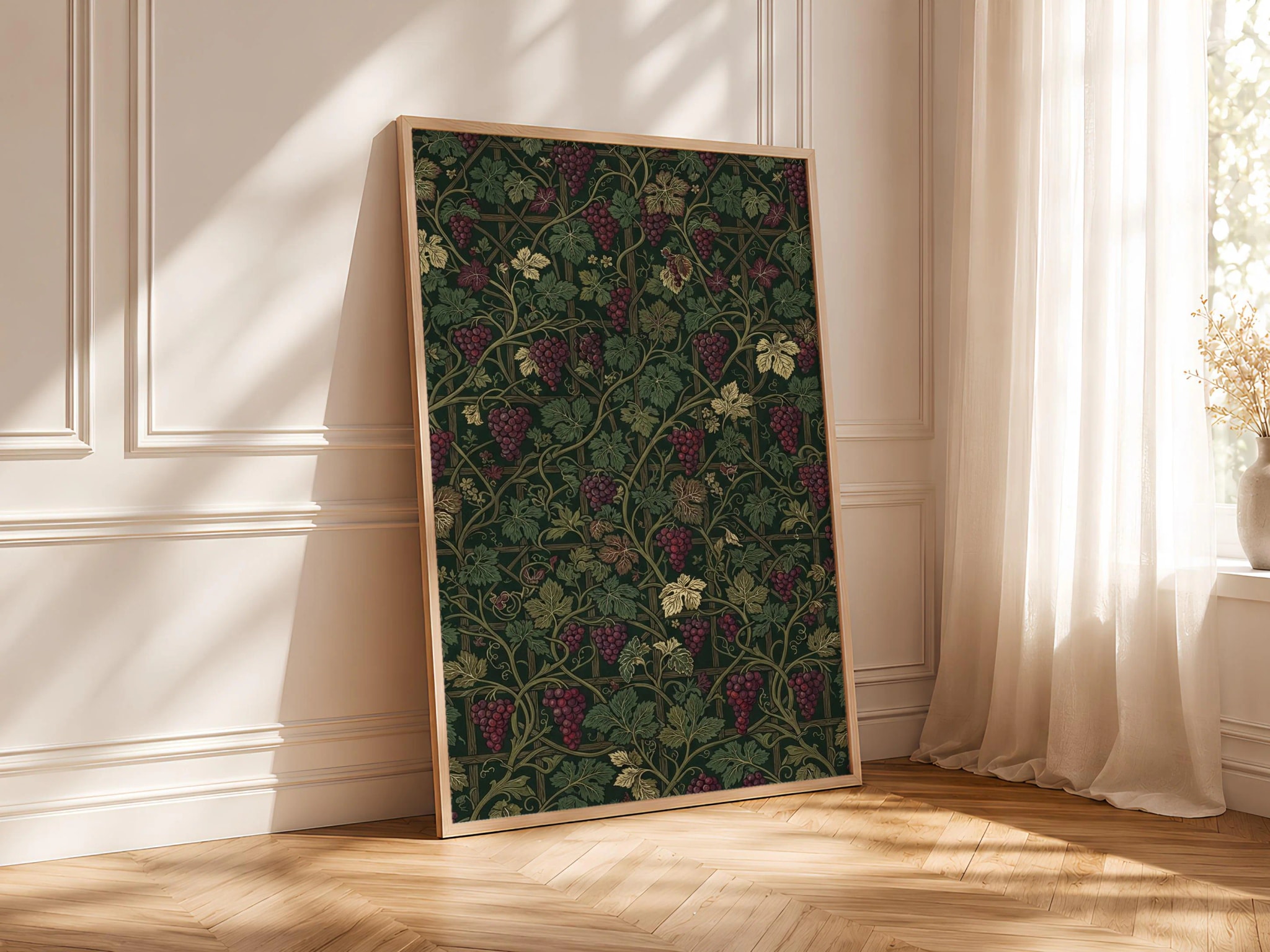 William Morris Style Print, Arts and Crafts Grapevine Poster, Burgundy Trellis Wall Art, Kitchen Decor, Housewarming Gift – Calm Wall Art by Artsify thumbnail 4