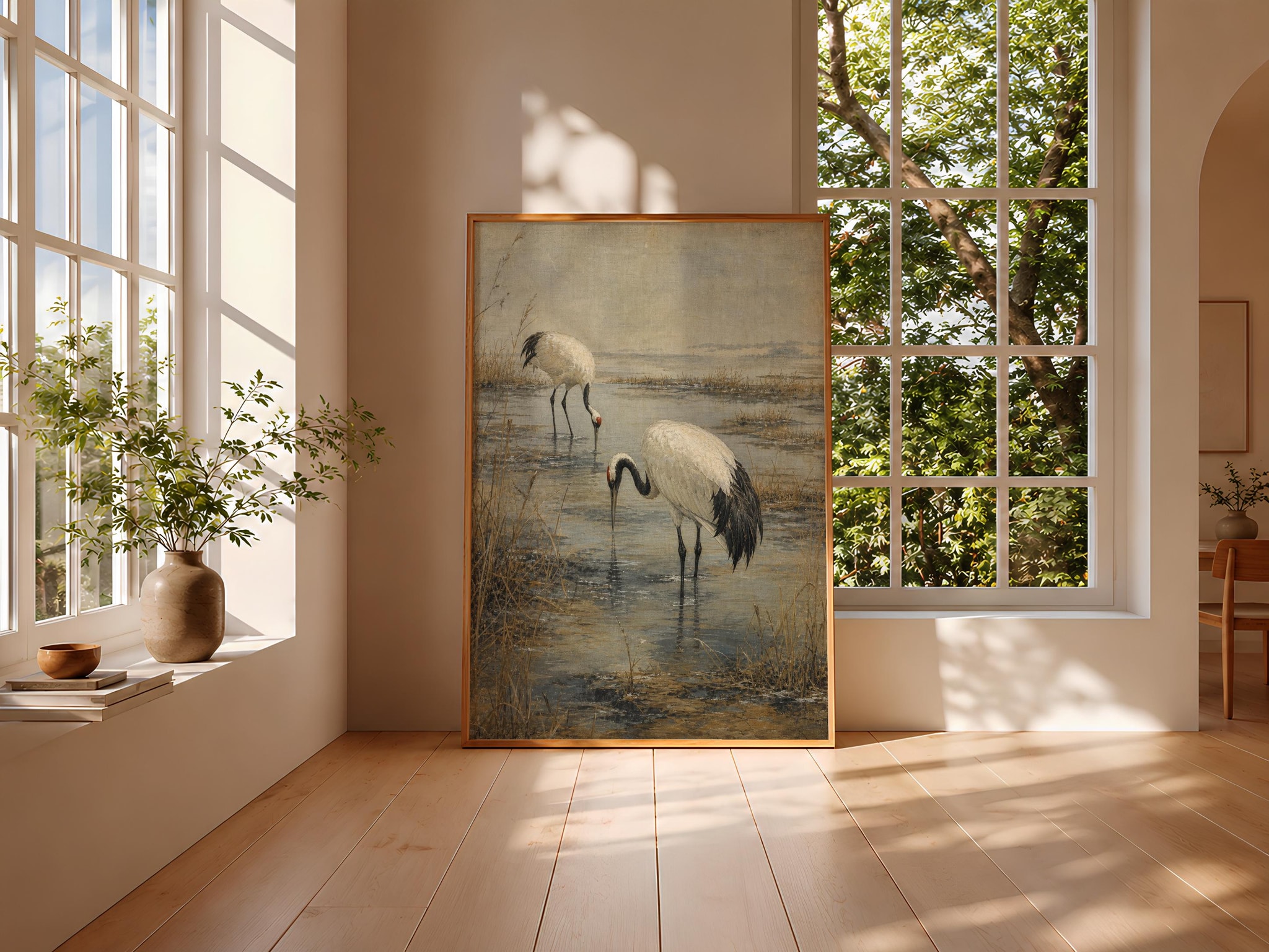 Winter Crane Painting Print, Japanese Bird Wall Art, Reed Marsh Poster, Snowy Wildlife Decor, Housewarming Gift – Calm Wall Art by Artsify thumbnail 3