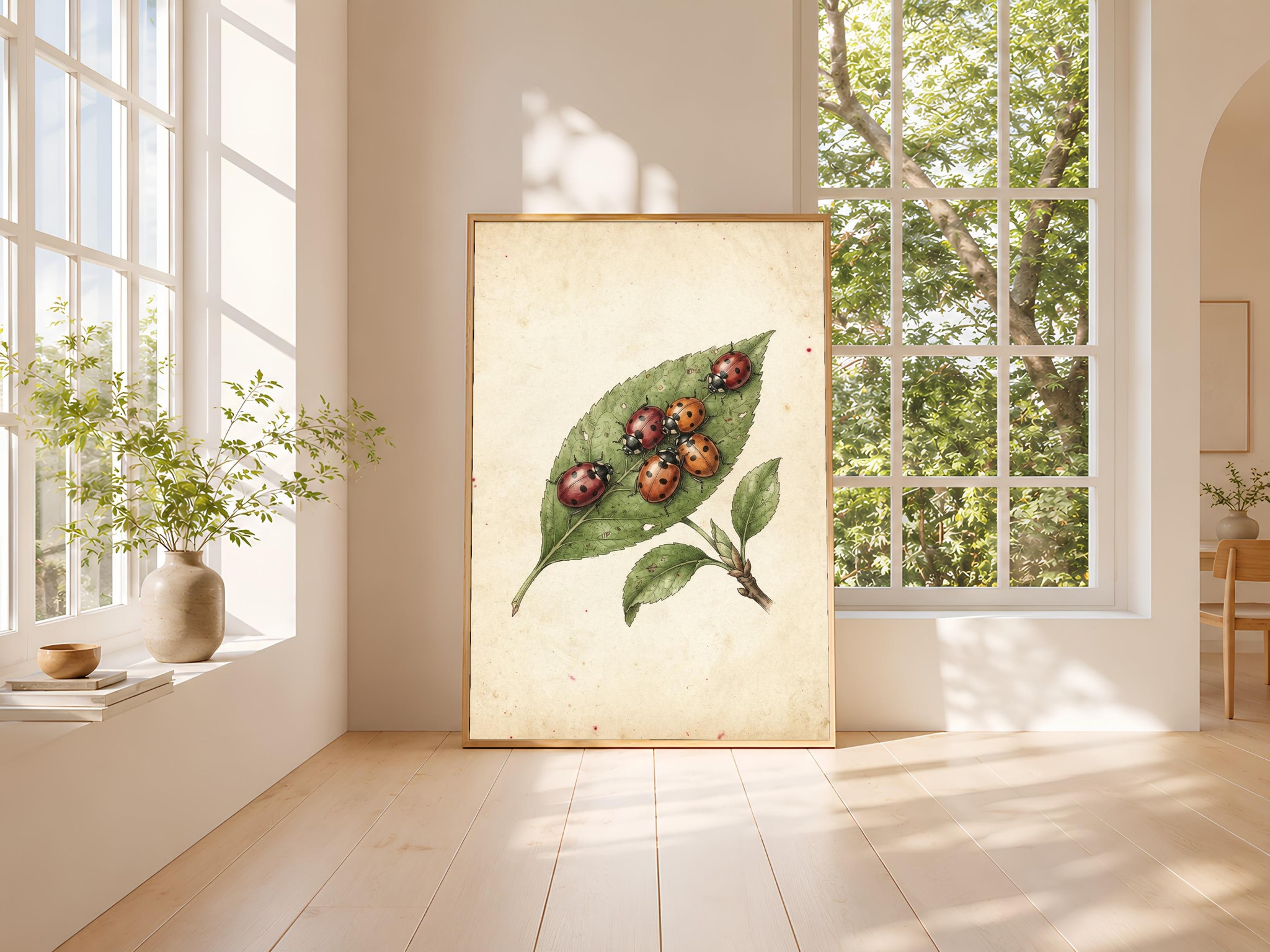 Ladybird Beetle Print, Vintage Botanical Poster, Red Wall Art, Cottagecore Decor, Housewarming Gift – Calm Wall Art by Artsify thumbnail 3