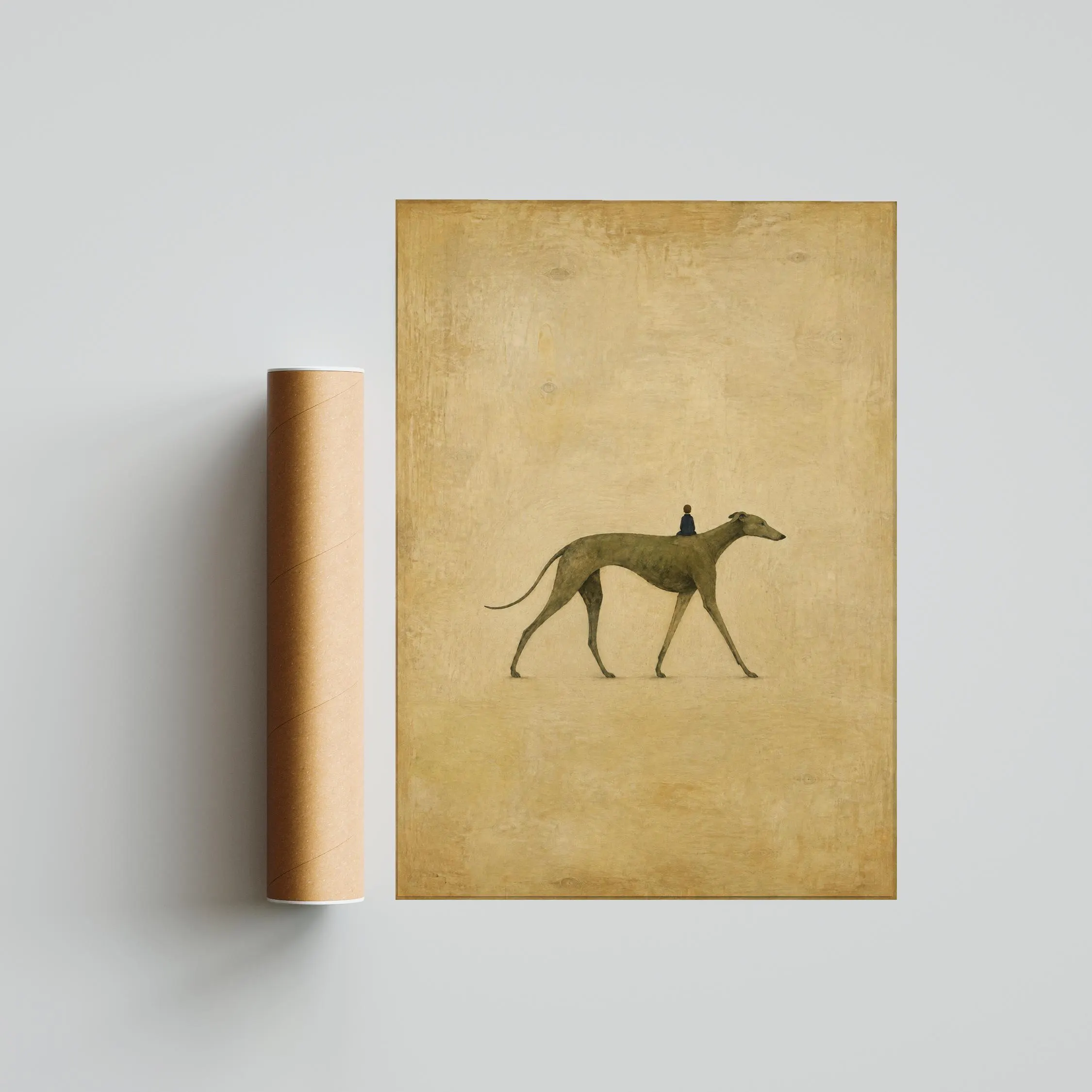 Greyhound and Tiny Rider Wall Art, Surreal Folk Dog Print – Calm Wall Art by Artsify thumbnail 5
