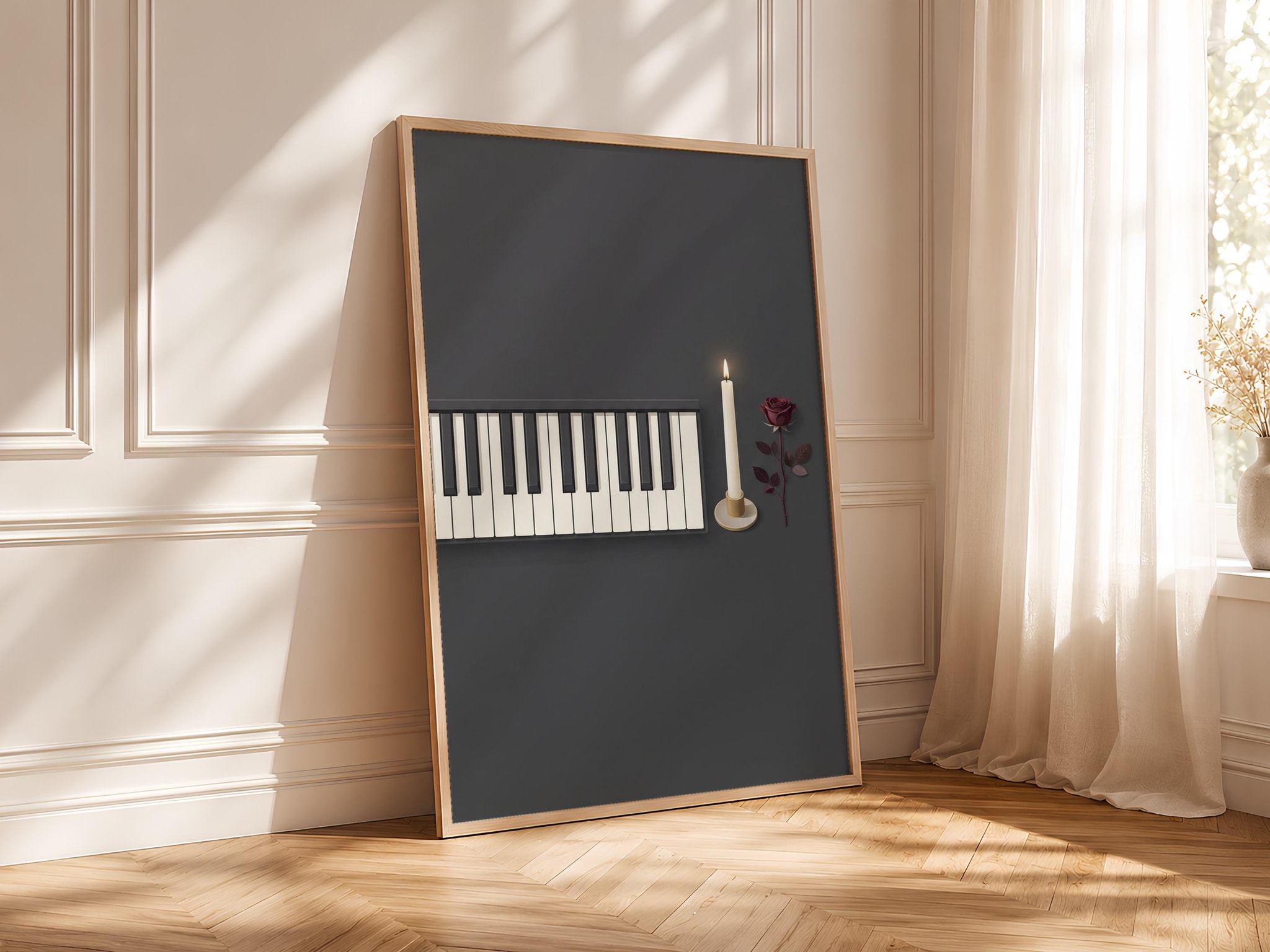 Piano Keys Print, Japandi Music Room Poster, Burgundy Wall Art, Musician Gift, Housewarming Gift – Calm Wall Art by Artsify thumbnail 4