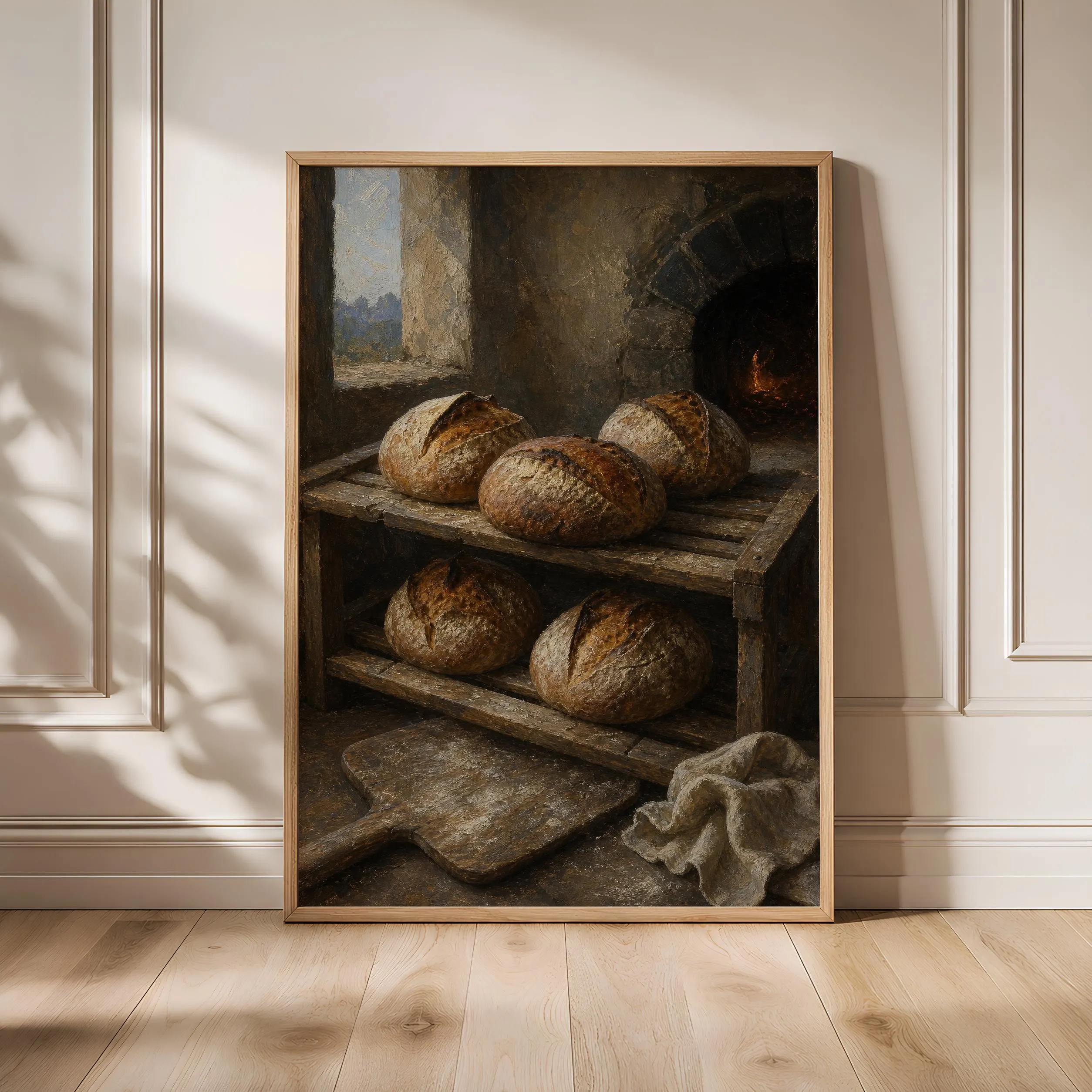 Sourdough Bread Painting Print, Vintage Bakery Wall Art, Stone Oven Poster, Rustic Kitchen Decor, Housewarming Gift – Calm Wall Art by Artsify
