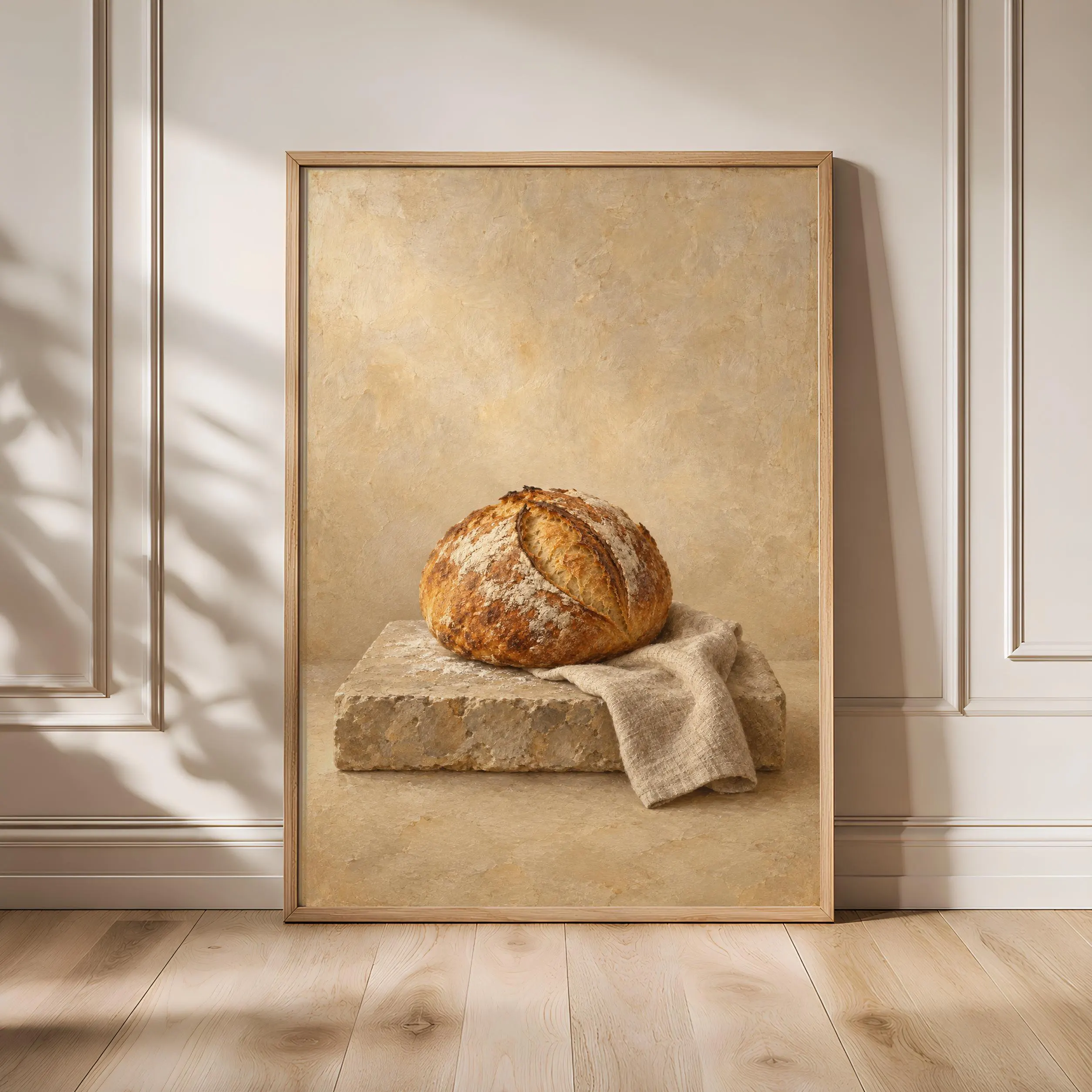 Artisan Sourdough Still Life Print, Chiaroscuro Farmhouse Kitchen Art – Calm Wall Art by Artsify