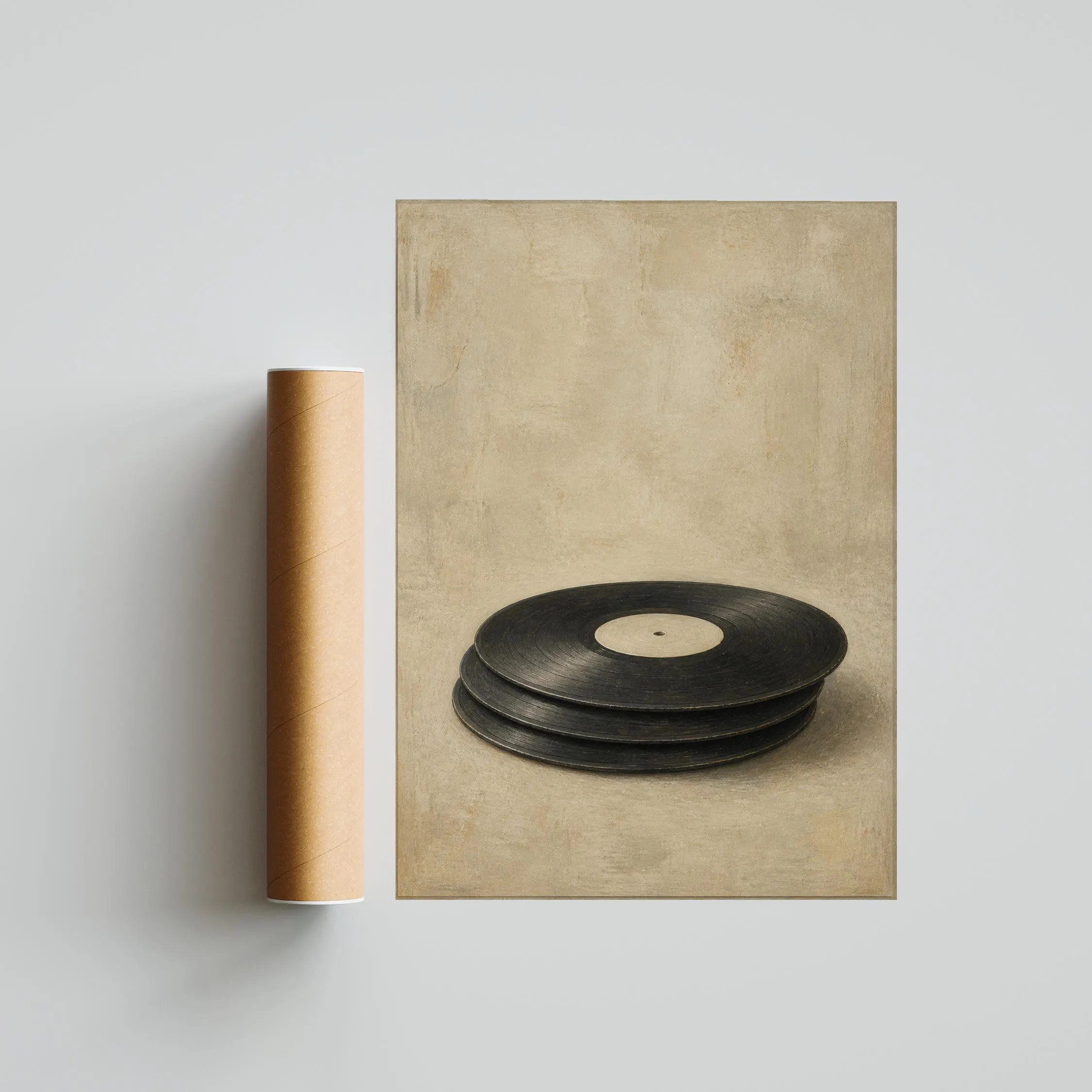 Stacked Vinyl Records Print, Limestone Minimalist Music Art, Retro Album Poster, Housewarming Gift – Calm Wall Art by Artsify thumbnail 5