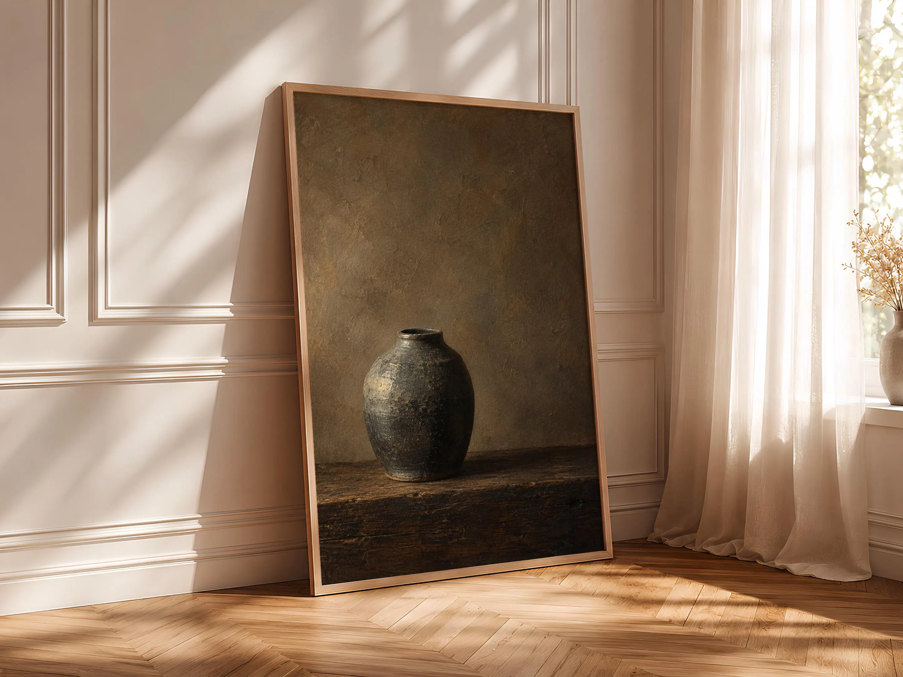 Black Stoneware Jar Wall Art, Moody Wabi Sabi Pottery Painting, Dark Decor – Calm Wall Art by Artsify thumbnail 4