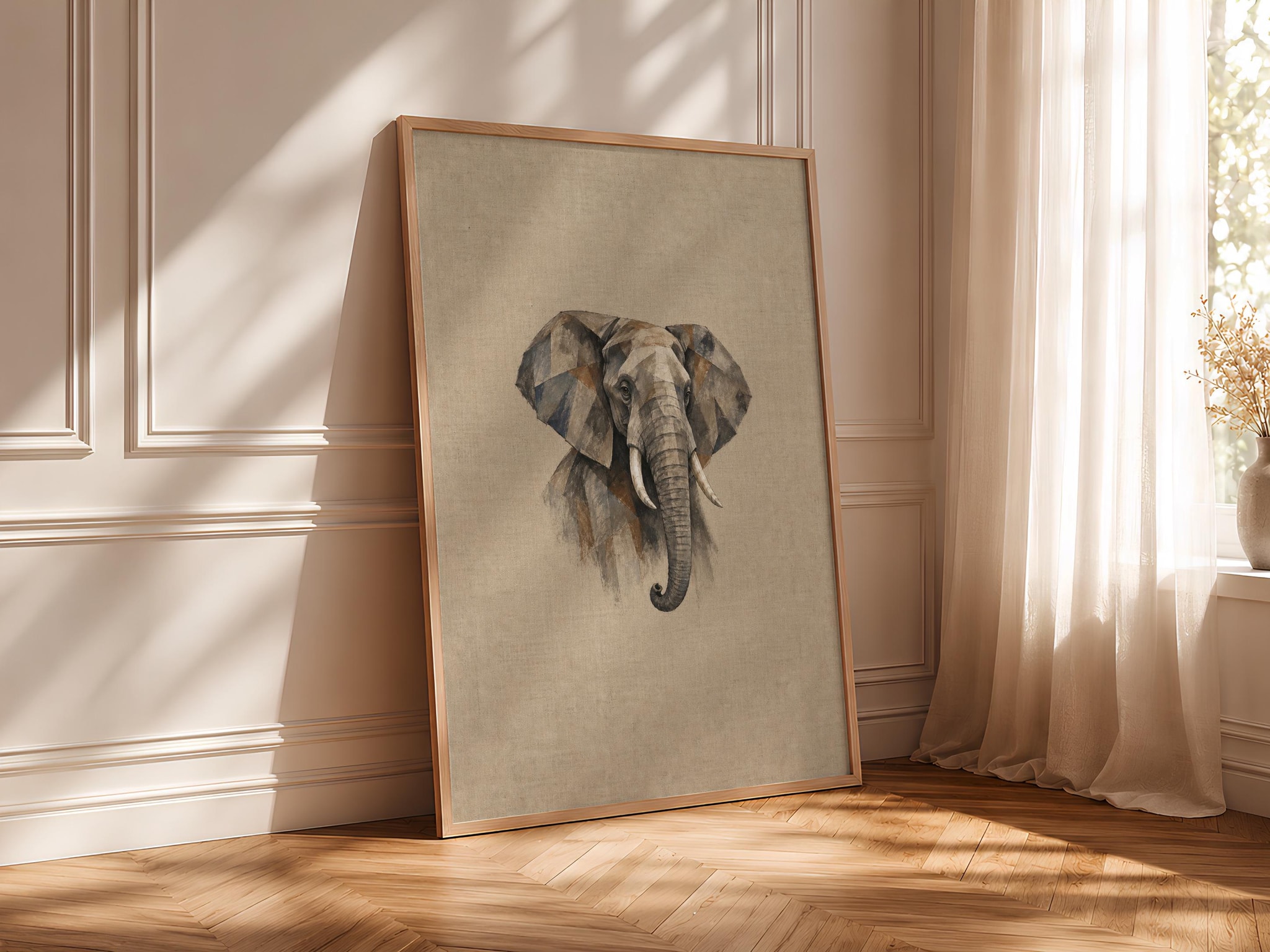 Cubist Elephant Wall Art, Abstract Geometric Wildlife Portrait, Modern Safari Decor – Calm Wall Art by Artsify thumbnail 4