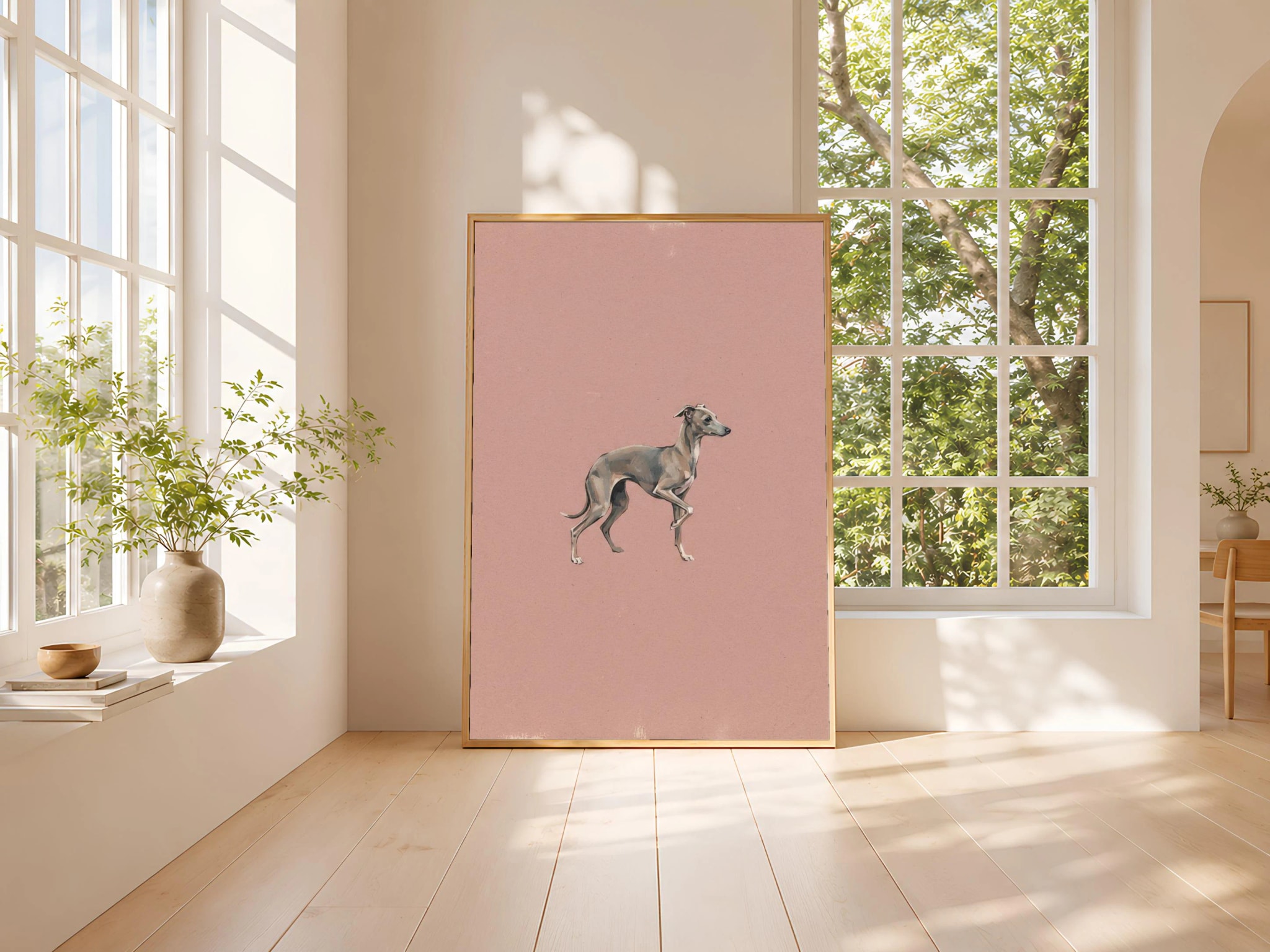 Italian Greyhound Wall Art, Dusty Rose Minimalist Dog Painting, Vintage Sighthound Print, Housewarming Gift – Calm Wall Art by Artsify thumbnail 3