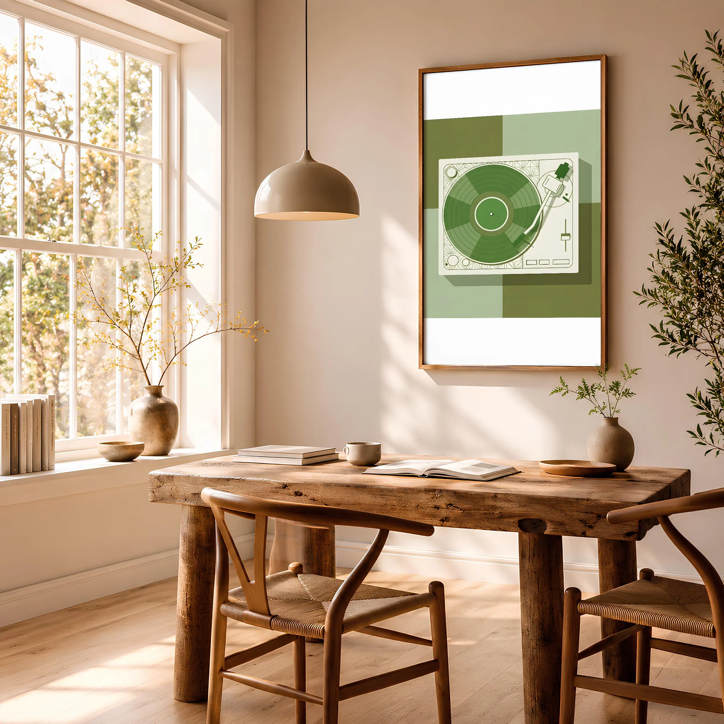 Vintage Turntable Print, Japandi Geometric Vinyl Poster, Green Record Wall Art, Music Room Decor, Housewarming Gift – Calm Wall Art by Artsify thumbnail 2