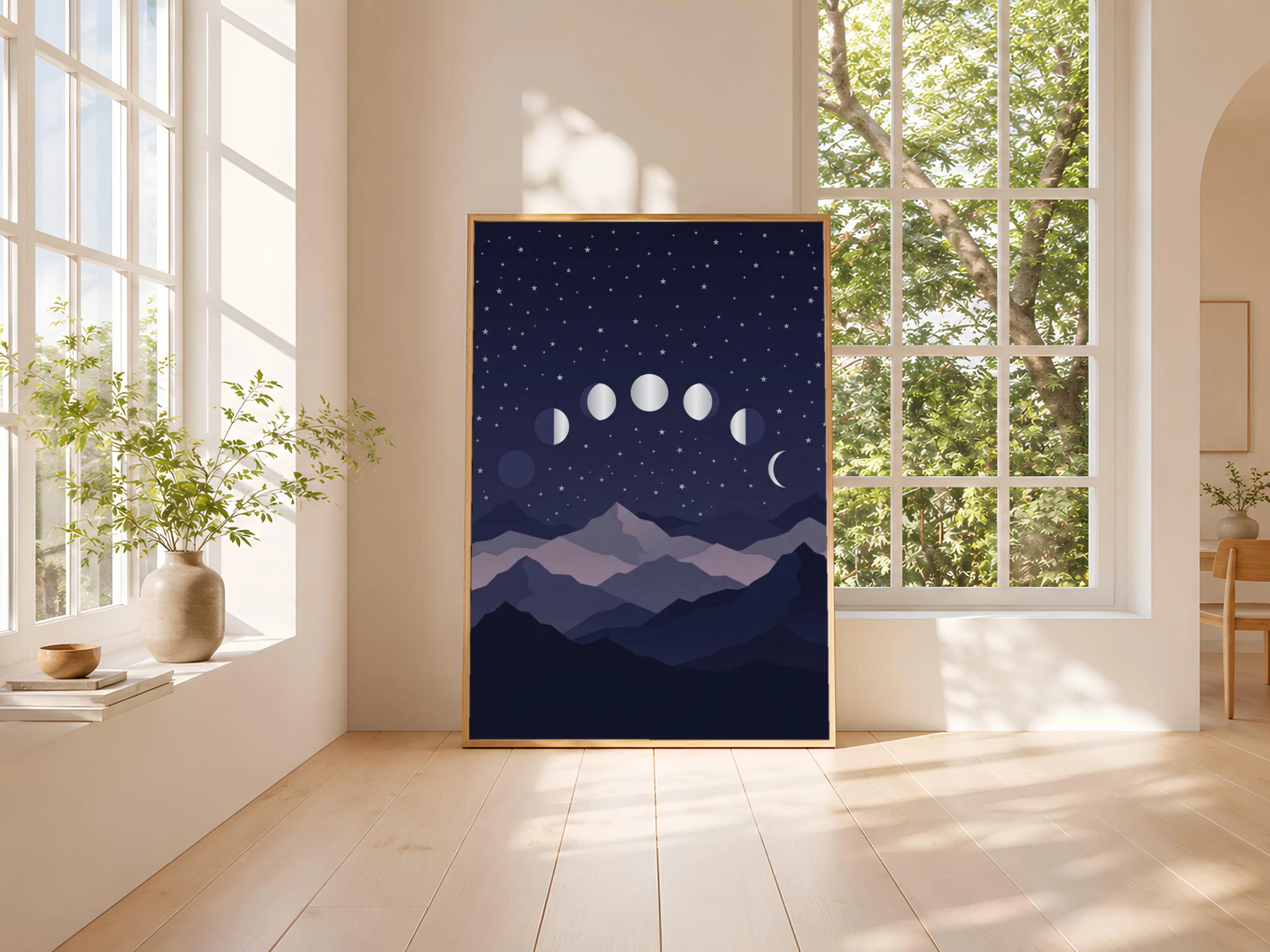 Moon Phases Mountain Print, Celestial Night Sky Poster, Boho Lunar Wall Art, Living Room Decor, Housewarming Gift – Calm Wall Art by Artsify thumbnail 3