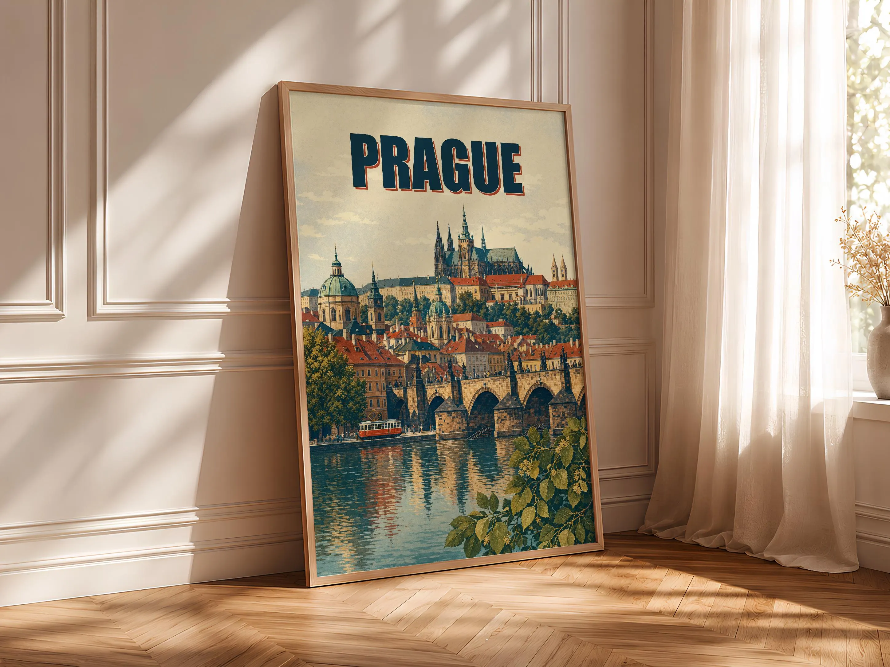 Prague Travel Poster Print, Vintage Skyline Wall Art, Bold Typography Poster, City Name Wall Decor, Housewarming Gift – Calm Wall Art by Artsify thumbnail 4